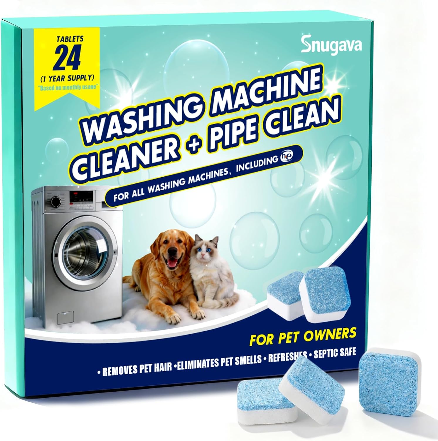 Detalle de SNUGAVA Washing Machine Cleaner Tablets for Pet Hair and Odour, 24 Count