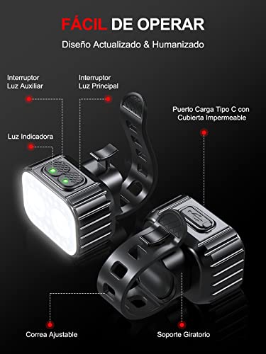 Thumbnail 4 de CIRYCASE juego de luces para bicicleta delantera y trasera LED recargables USB (8+12 modos, IPX6)
