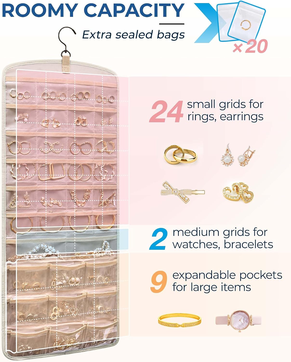 Detalle de BAGSMART Hanging Jewelry Organizer, Beige