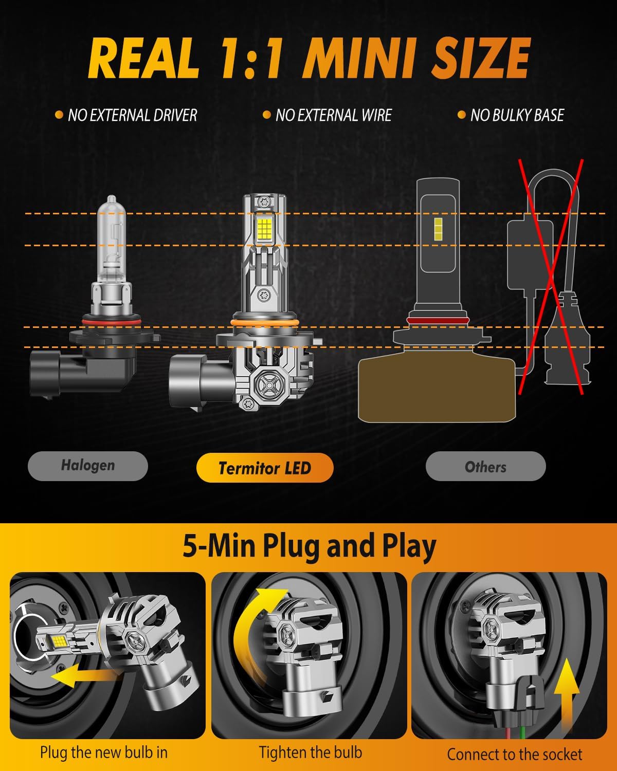 Thumbnail 2 de FAHREN Upgraded 9012/HIR2 LED Bulbs (Pair) — 6500K Cool White, 90,000LM, 80,000+ Hour Lifespan