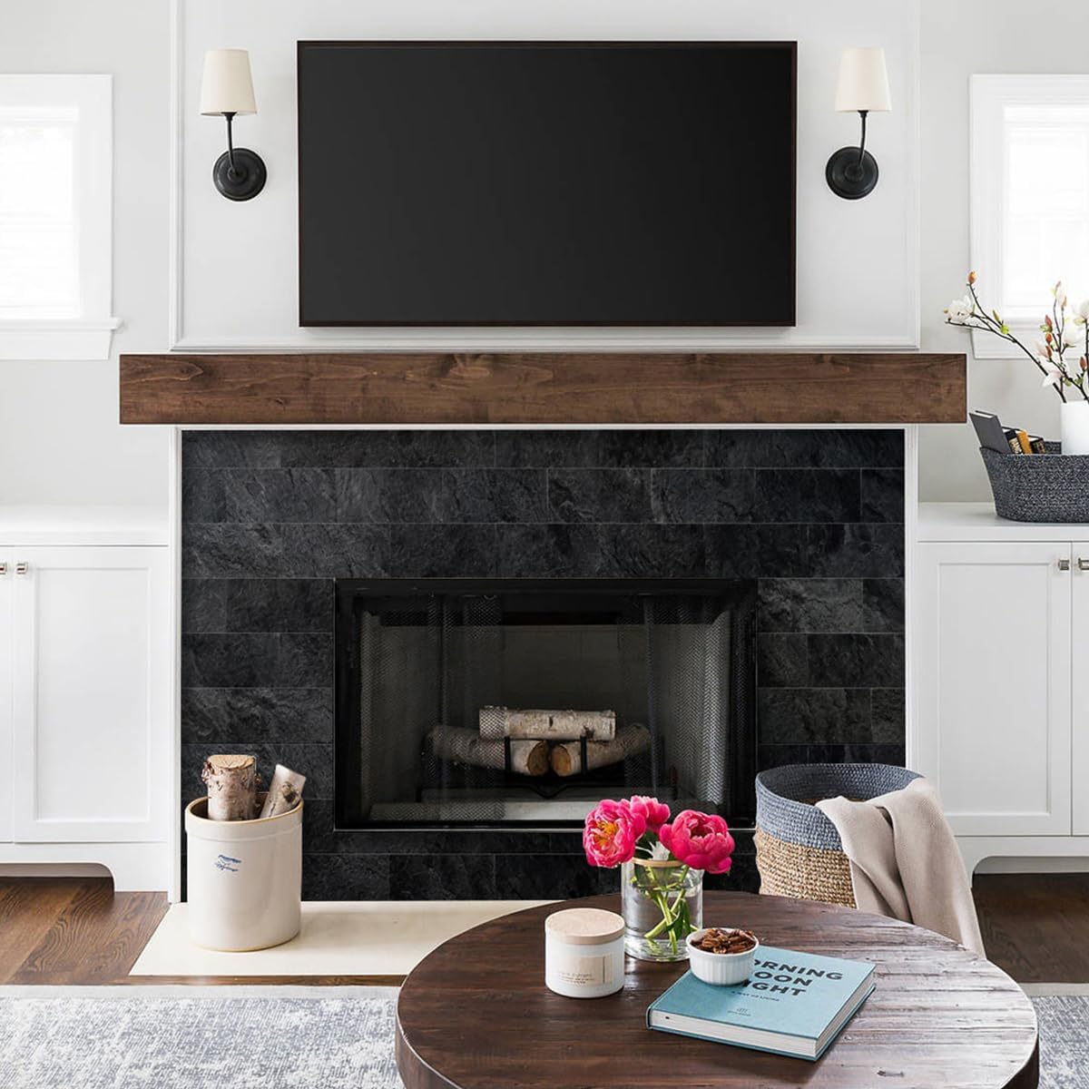 Thumbnail 5 de AULIGET 100-Piece Black Slate Peel and Stick Backsplash Wall Tiles, 3" x 6" PVC Faux Stone