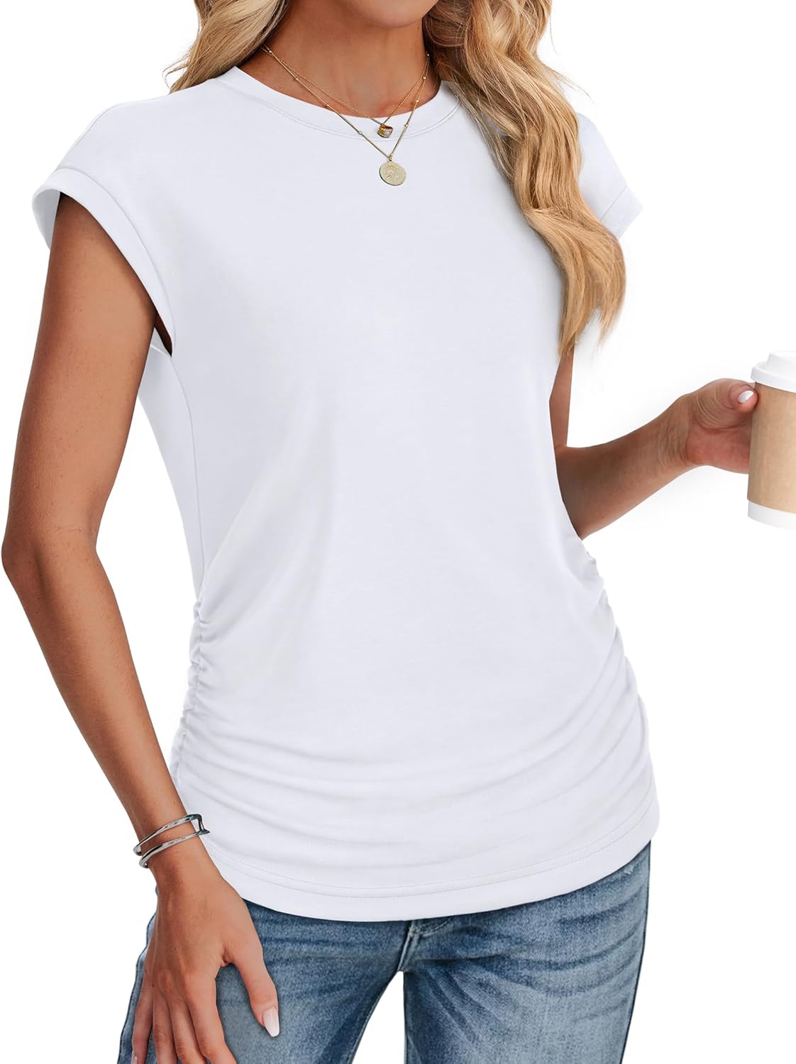 Detalle de SAMPEEL Ruched Cap Sleeve Tee 2025