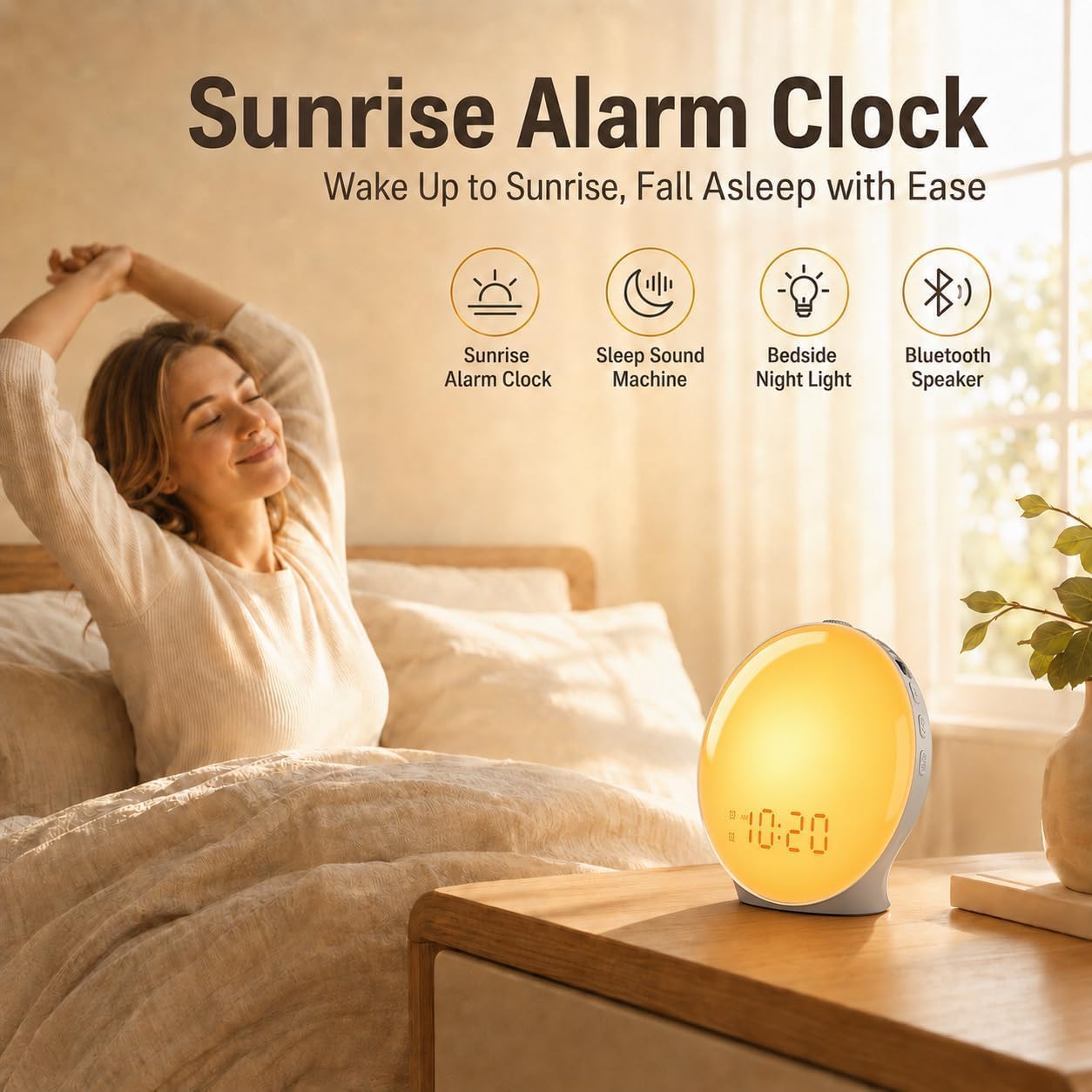 Detalle 2 de JALL K8_01 Sunrise Alarm Clock with Full-Screen Light, 25 Sounds and FM Radio