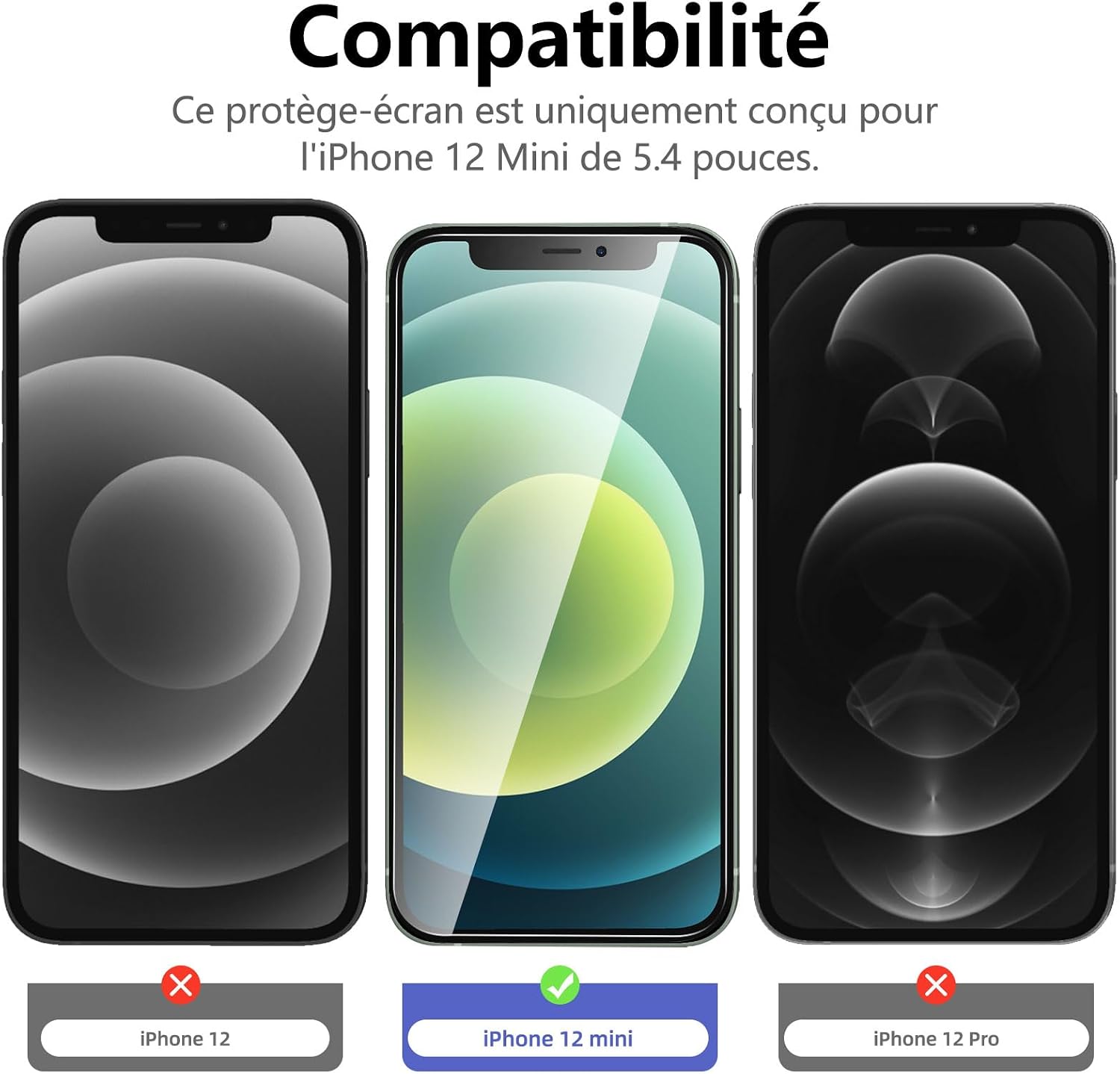 Detalle 2 de NEW'C Verre trempé anti-espion iPhone 12 Mini 3 pièces