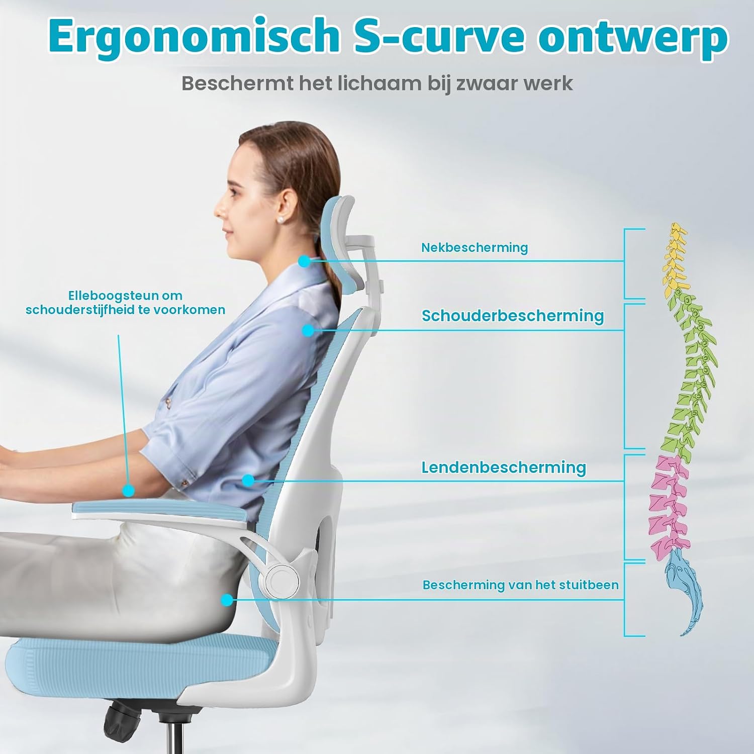 Detalle 1 de naspaluro Ergonomische bureaustoel met mesh rugleuning en verstelbare hoofdsteun
