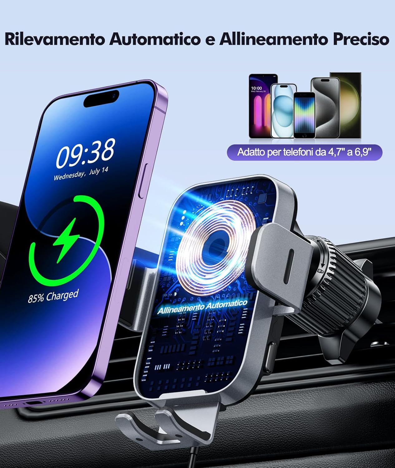 Thumbnail 5 de ISEYOU Caricatore Wireless Auto 15W con supporto 360° e bloccaggio automatico