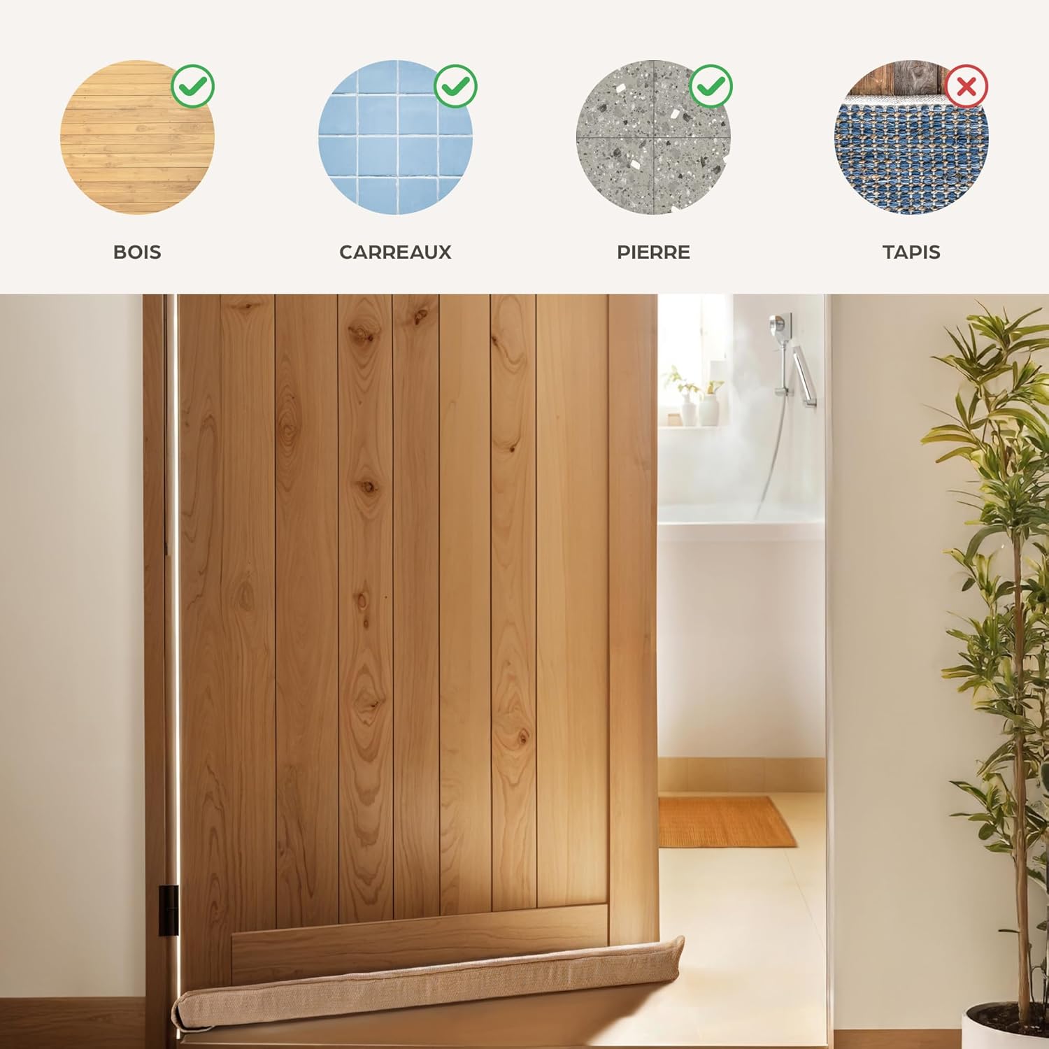 Thumbnail 5 de Praknu Boudin de Porte 70–100 cm Tissu Lavable Beige