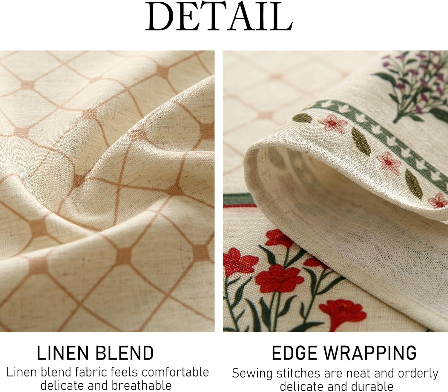 Detalle de ISAENNE Designer French Linen Rectangular Tablecloth, 110x63 inches – Bertina E, Floral Pattern