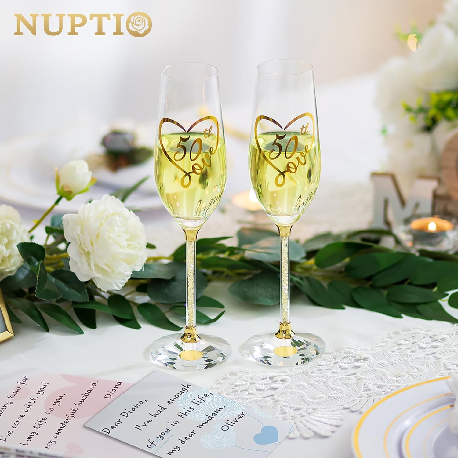 Detalle 2 de NUPTIO 50th Anniversary Gold Champagne Flutes set
