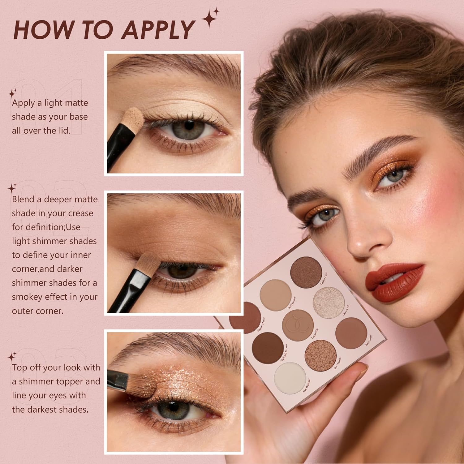 Detalle de docolor Nude Lidschatten Palette „Velours-Matte“ (9 Farben) – wasserfest, vegan