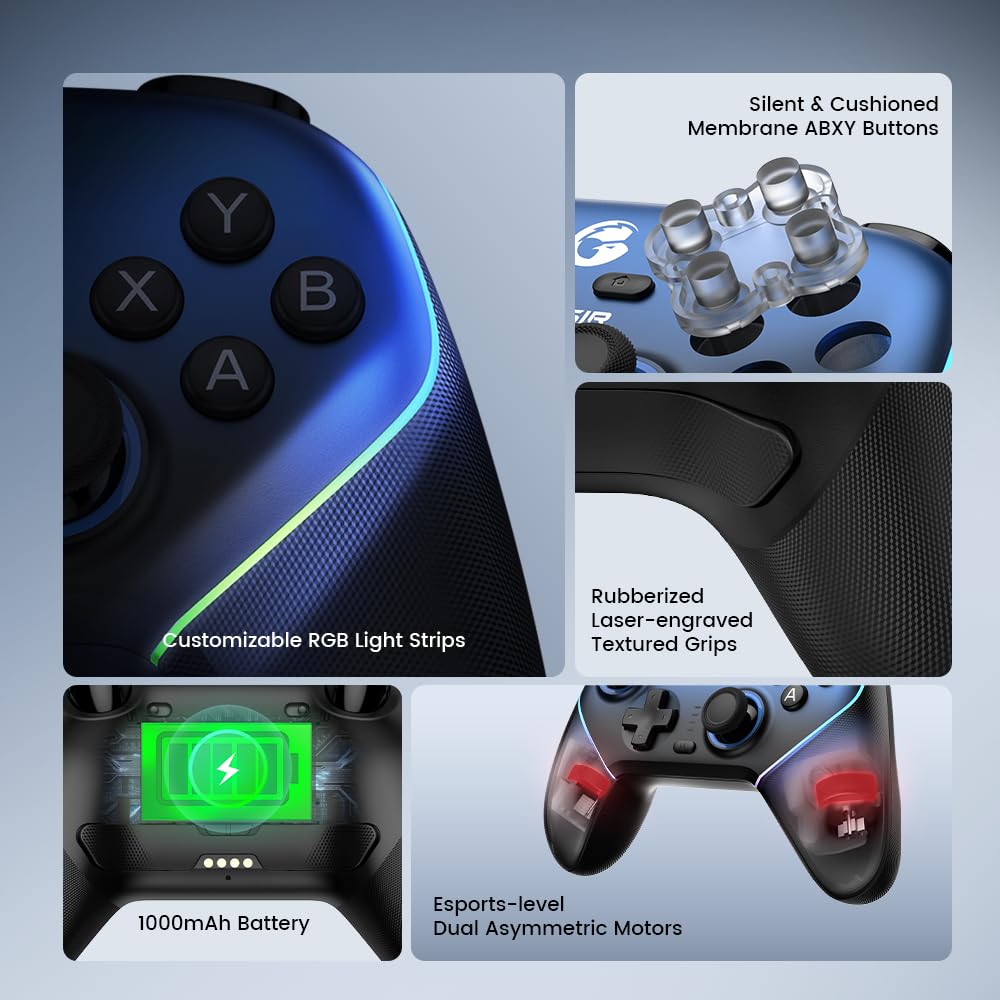 Detalle de GameSir Super Nova kabelloser 1000Hz Controller mit Ladestation – Hall-Effekt-Sticks, verstellbare Trigger, Switch/Switch 2 & PC (Nightfall Blue)