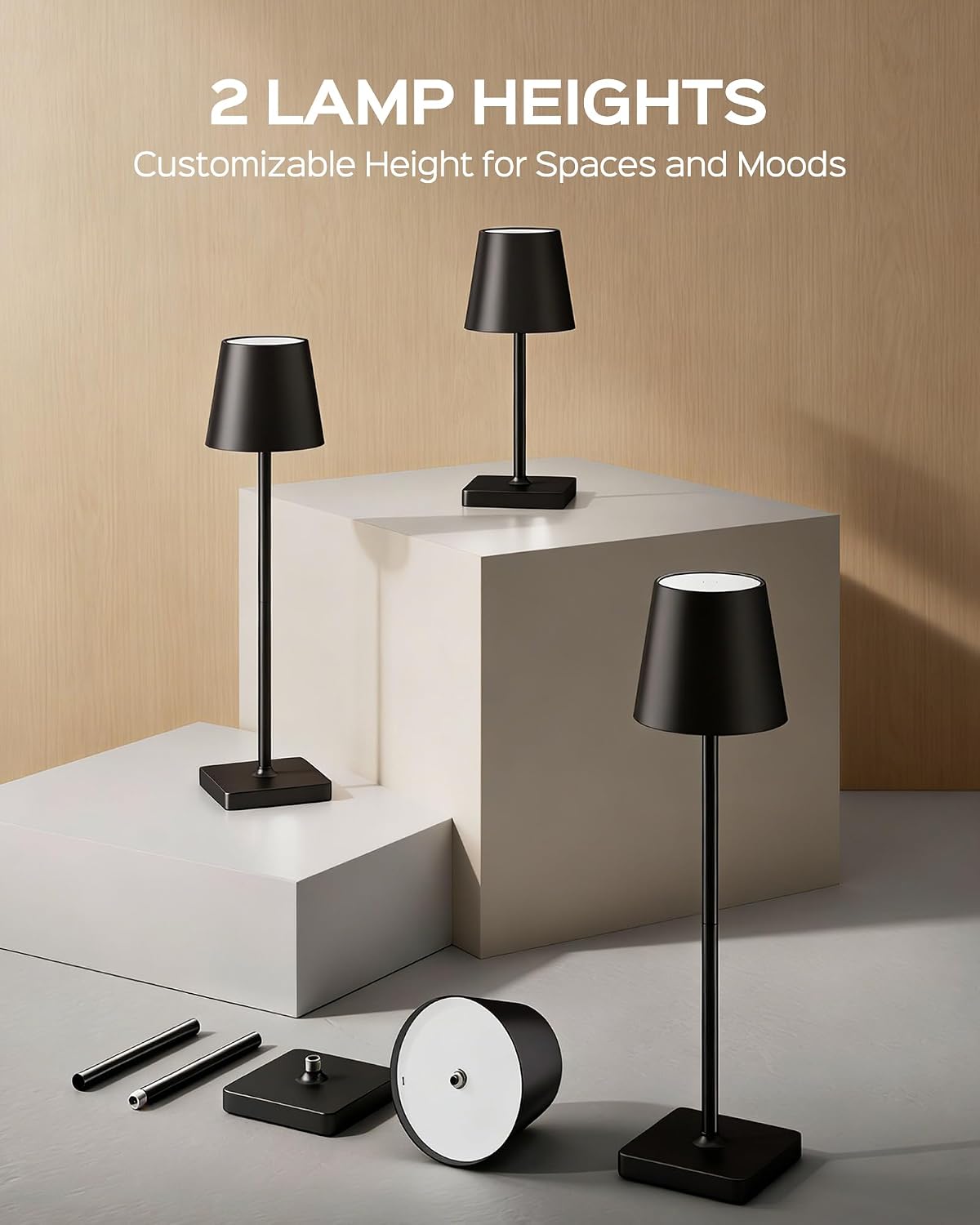 Detalle 2 de FIONSUN TL002-GD2P-FNCA Cordless LED Table Lamps, 3 Colours, 2-Pack