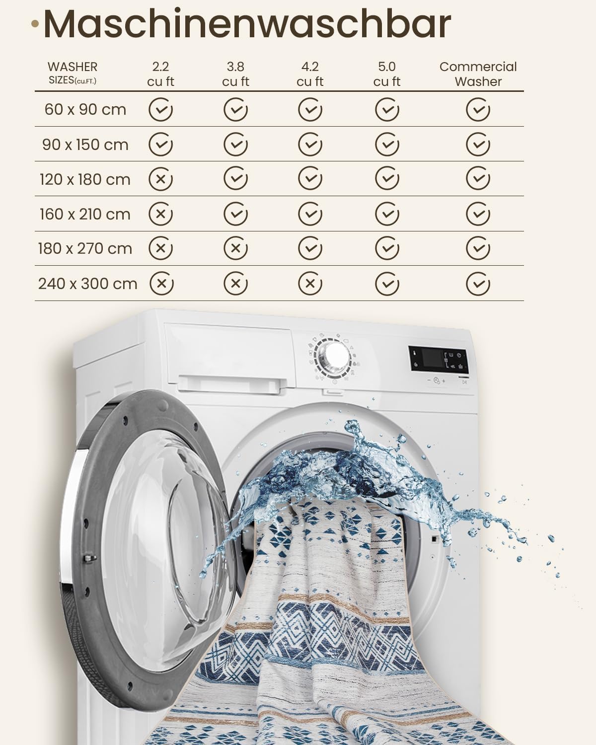 Thumbnail 4 de Tapis lavable en machine DEFYNEE 150 x 210 cm à poil court (brun bleu)