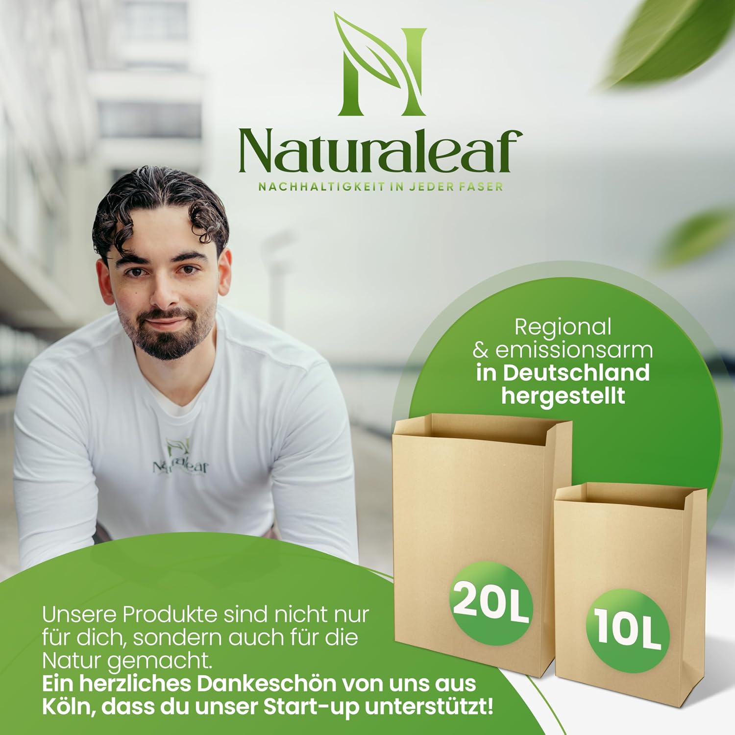 Thumbnail 6 de NATURALEAF Biomüllbeutel 20L – 50 Stück: Kompostierbare, plastikfreie Bio Müllbeutel für Gastronomie & Haushalt