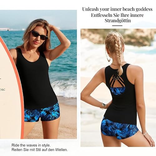 Thumbnail 1 de JASAMBAC Damen Tankini 3-teilig – Push-up-Bikini-Oberteil, High-Waist-Badeshorts