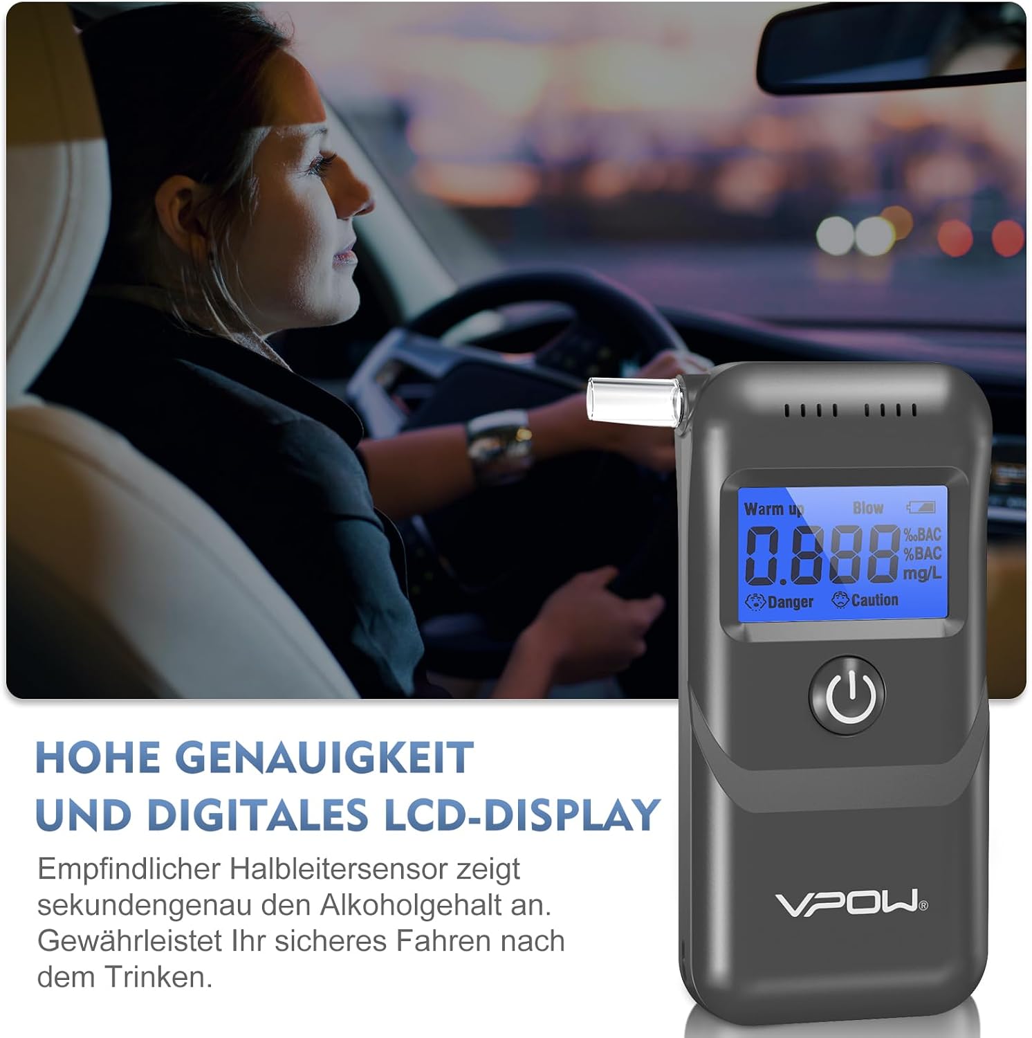 Thumbnail 4 de VPOW Breathalyzer Alcohol Tester 0.1% BAC