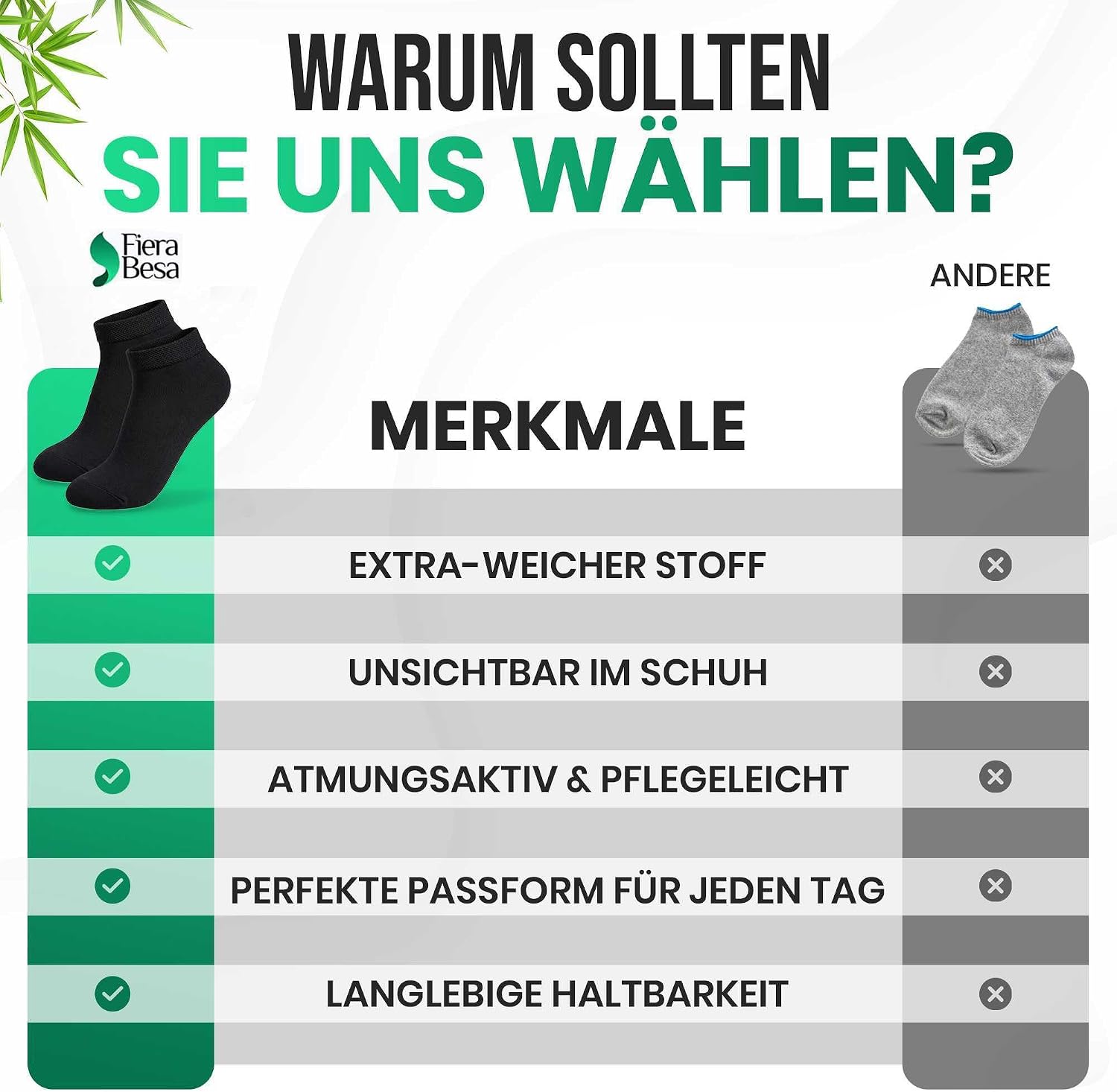 Detalle 2 de Fiera Besa FB-Uni-Bmb-Ptk korte bamboe sportsokken, uniseks, 5 paar