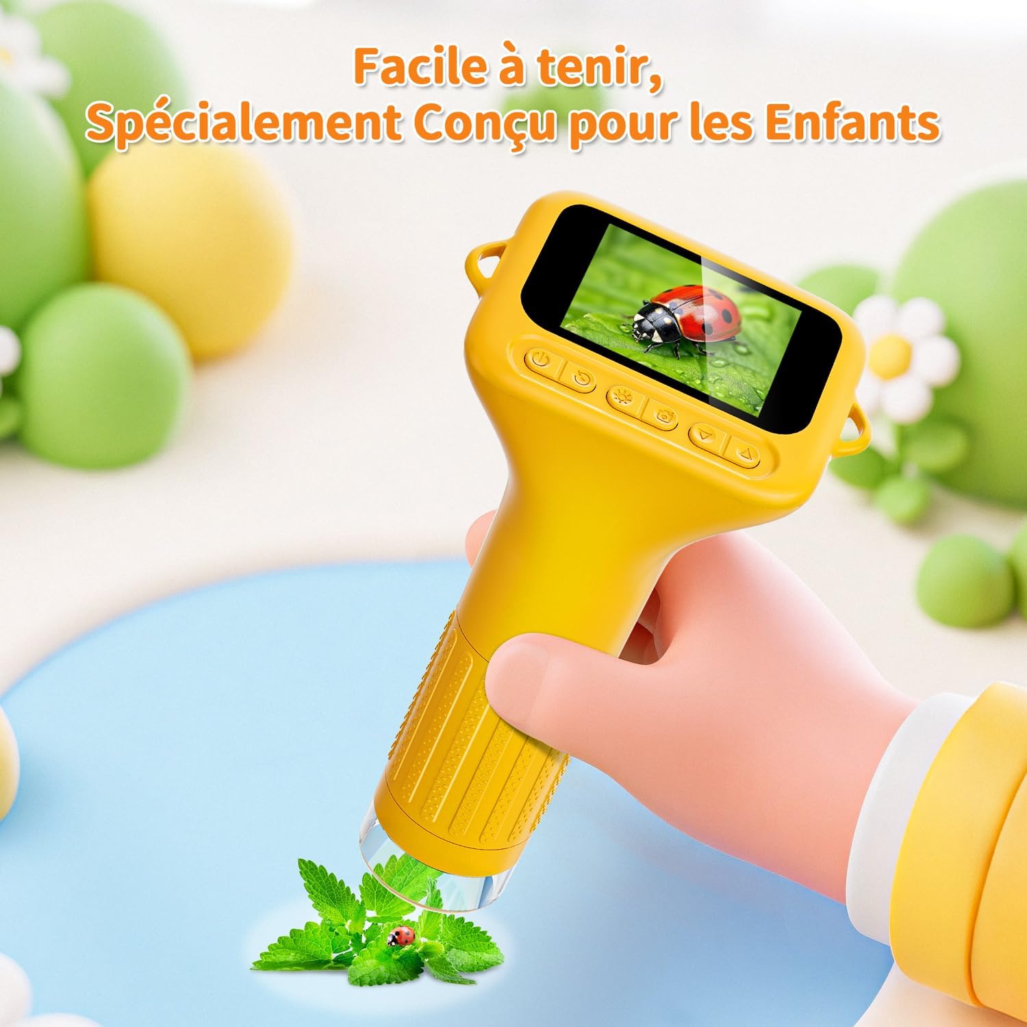 Detalle de SKYBASIC Microscope Numérique pour Enfants avec écran IPS 2 pouces et grossissement 1000x (jaune)