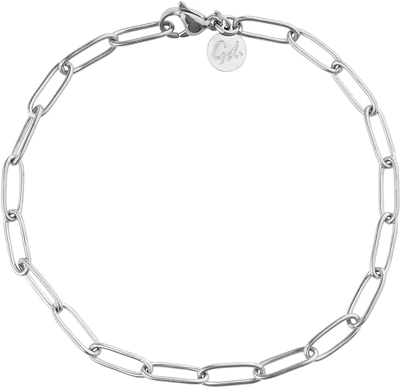 Detalle de GD GOOD.designs EST. 2015 Bracelet femme à maillons fins en acier inoxydable, plaqué or 18K (résistant à l’eau) — réglable