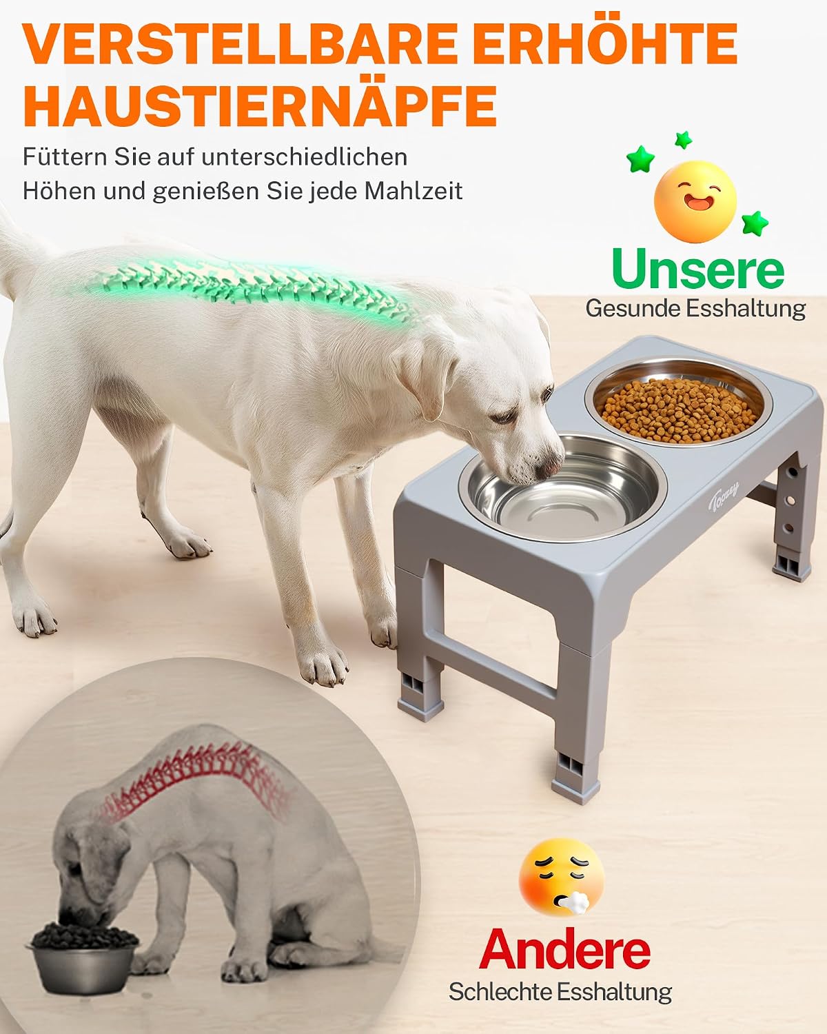 Detalle de Toozey Hundenapf Futterstation 2×1200 ml
