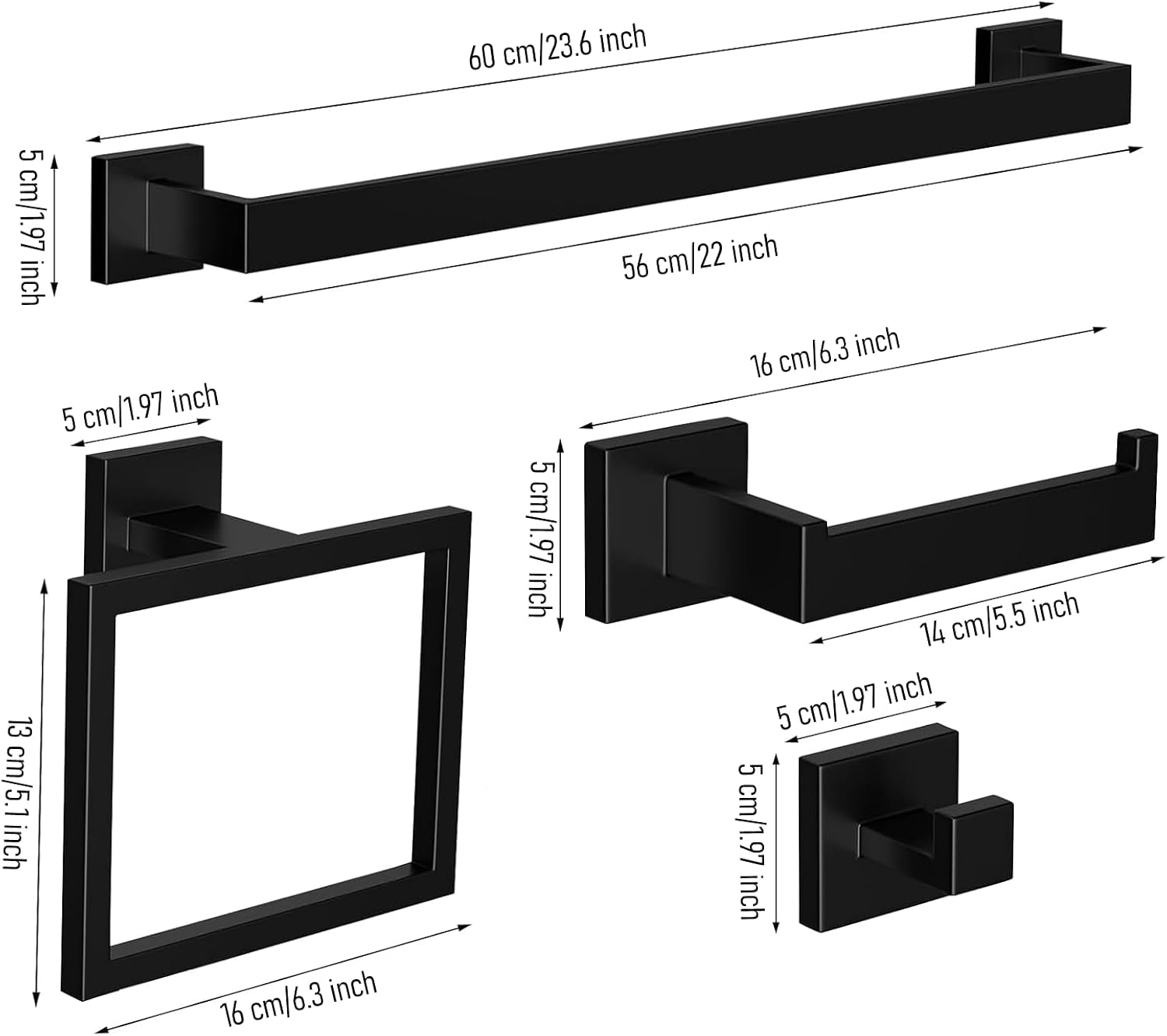 Thumbnail 2 de HBVUQ YS-5PCS Matte Black Stainless Steel Bathroom Hardware Set