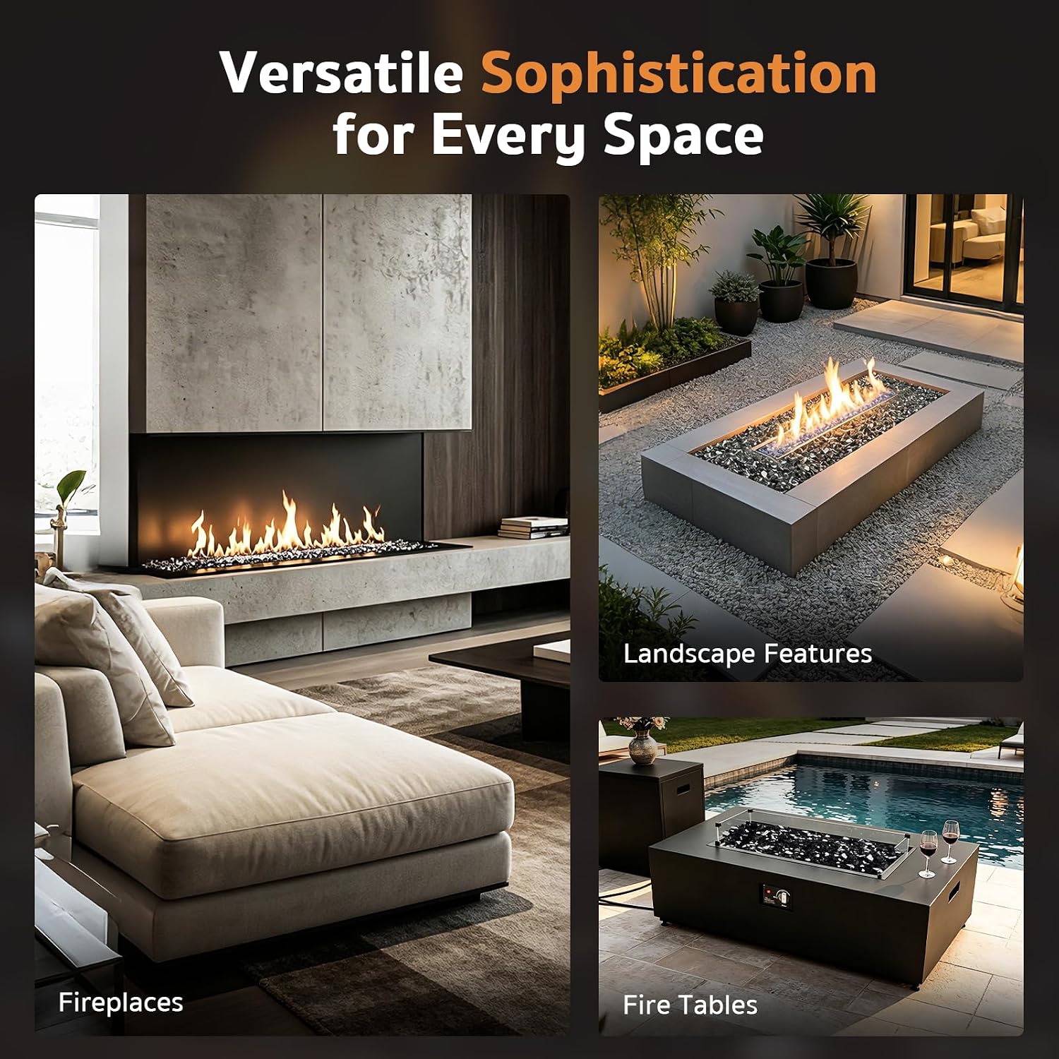 Thumbnail 5 de GASPRO fire glass Gray-20IB, 35 lb reflective black fire pit glass