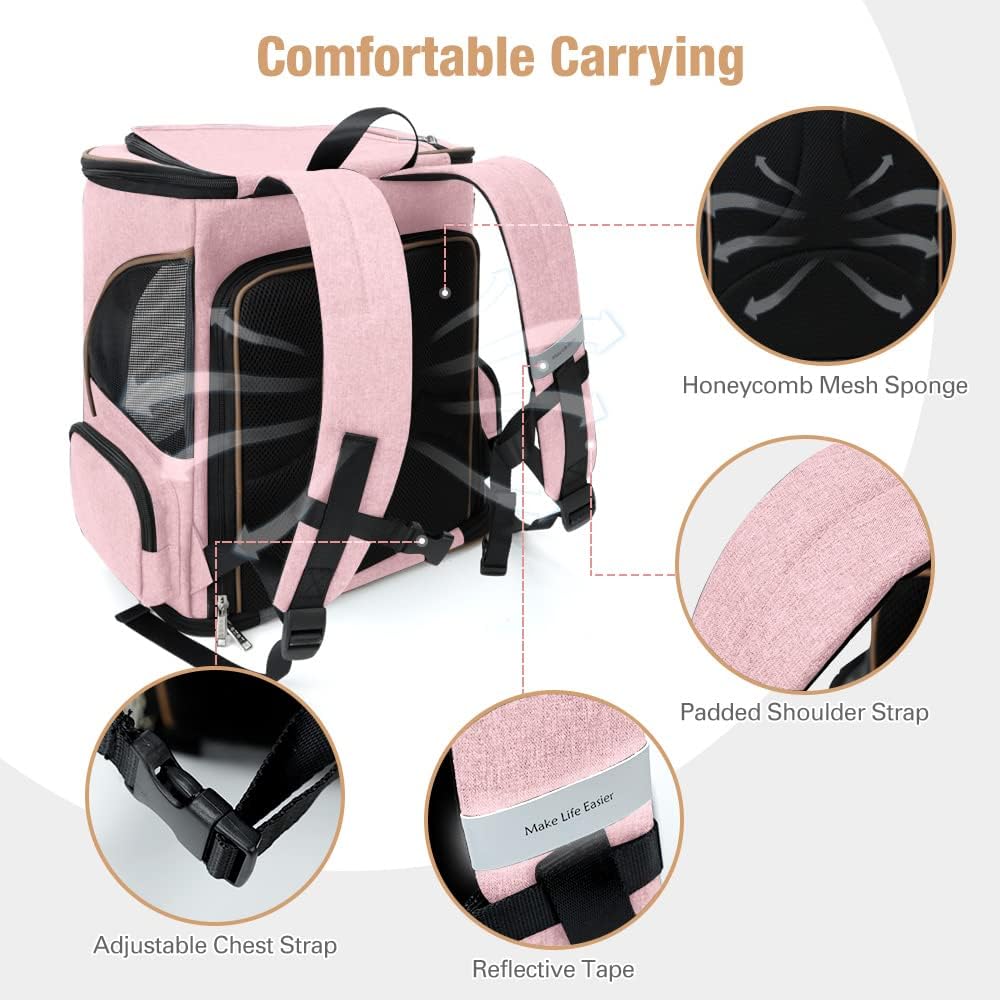 Thumbnail 3 de Lekesky Expandable Cat Carrier Backpack – Pink (Fits Small to Medium Pets, 20 lbs)