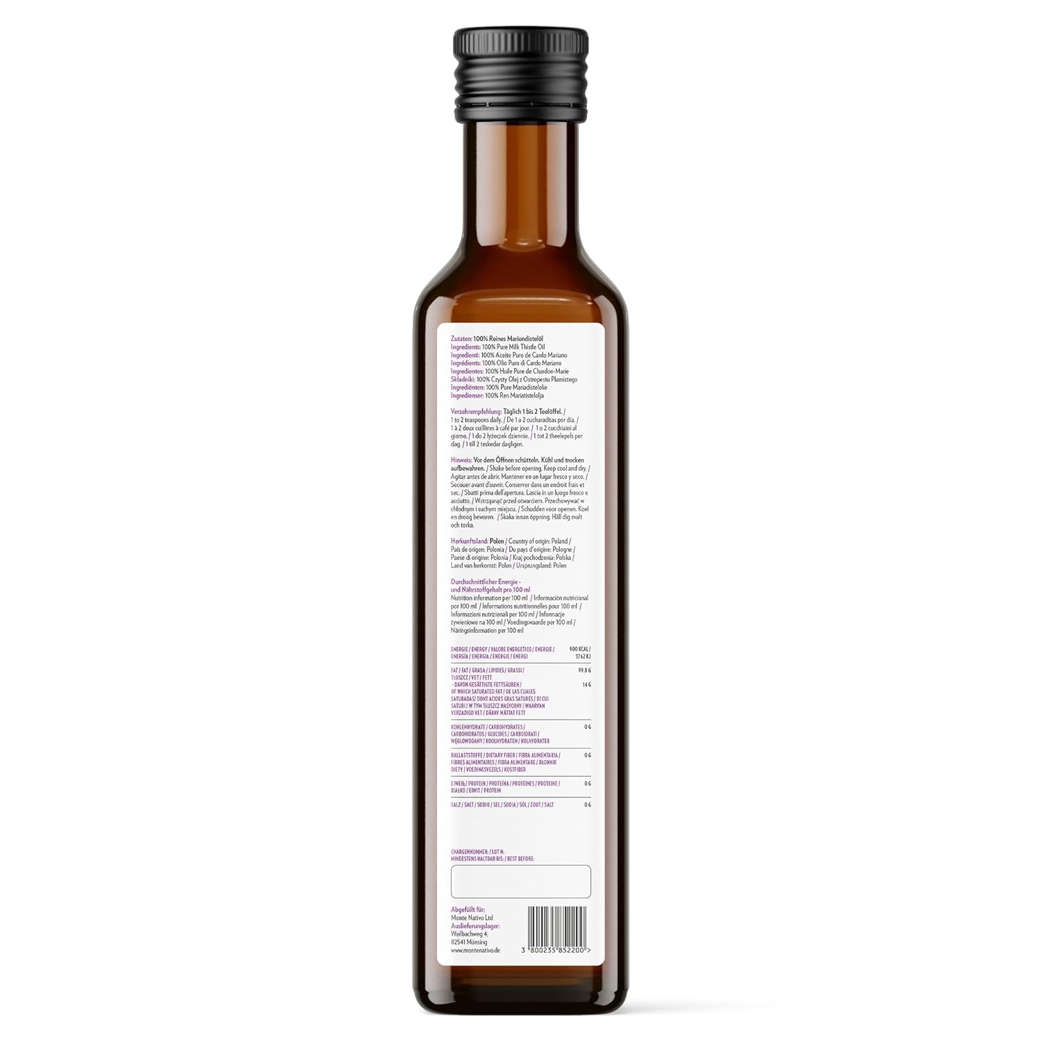 Detalle de Mariendistelöl Monte Nativo (2x500ml) – kaltgepresstes, natives Öl aus Mariendistelsamen