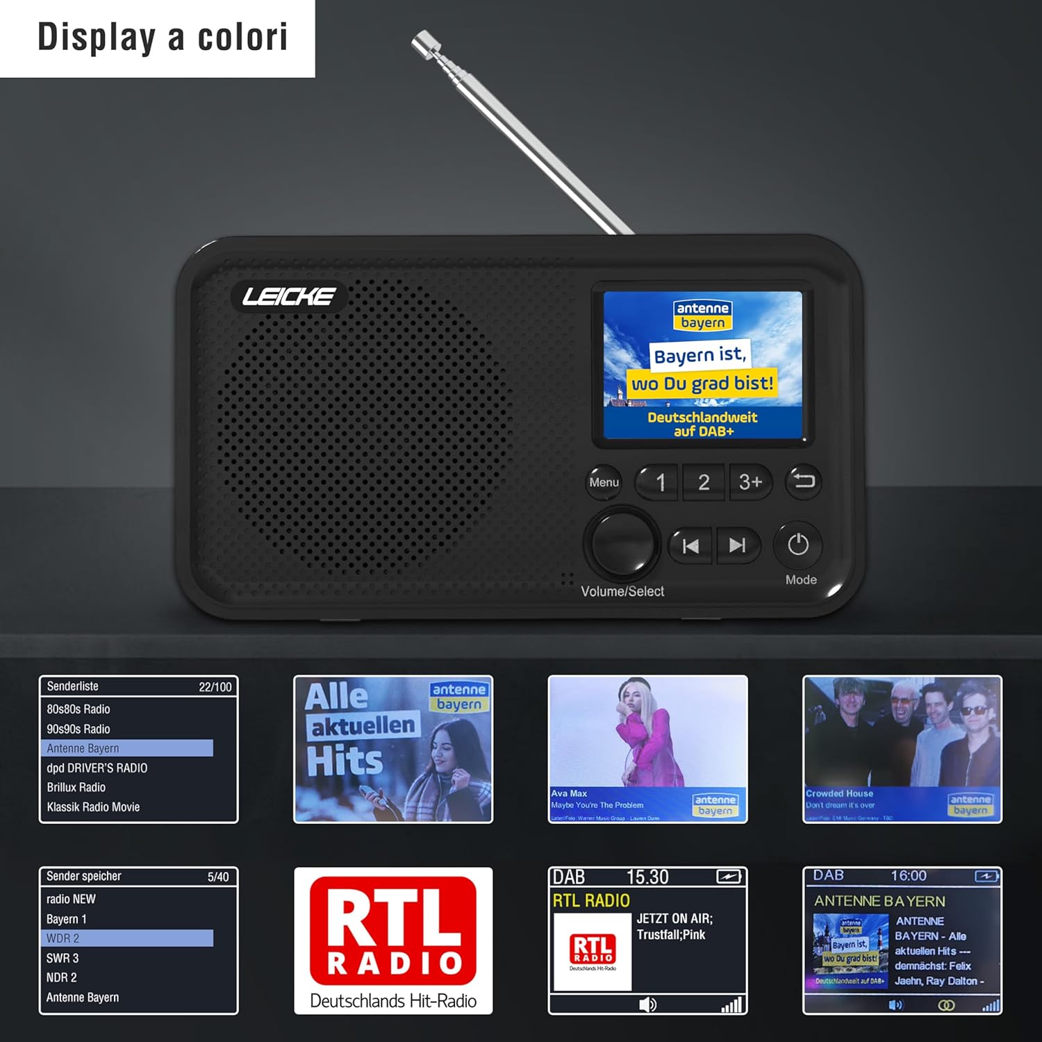 Thumbnail 4 de LEICKE DAB+ Radio portatile con Bluetooth 5.0 e display a colori 2,4": DAB+/FM, batteria 4000 mAh, Bluetooth e doppia allarme