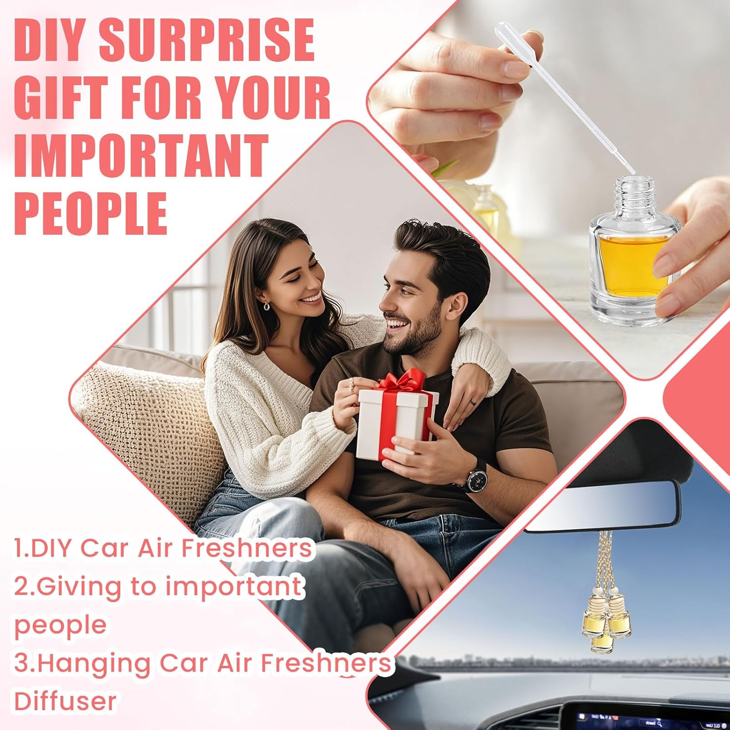 Detalle de 240 Pcs Car Diffuser Bottle Set with Wooden Caps, Drops and Funnel – DIY Car Air Freshener Bottles (Clear Glass, 240-Pack)