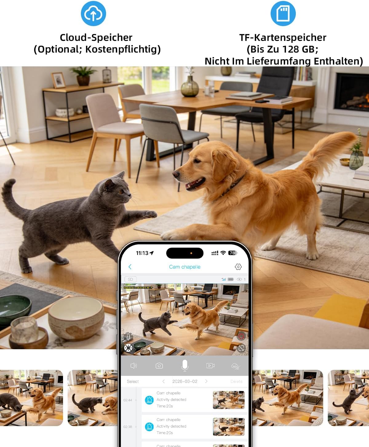 Thumbnail 6 de Xega 4G LTE Innenkamera mit Akku und SIM – 2K PTZ, Nachtvision, AI PIR, TF/Cloud Speicher, IP65