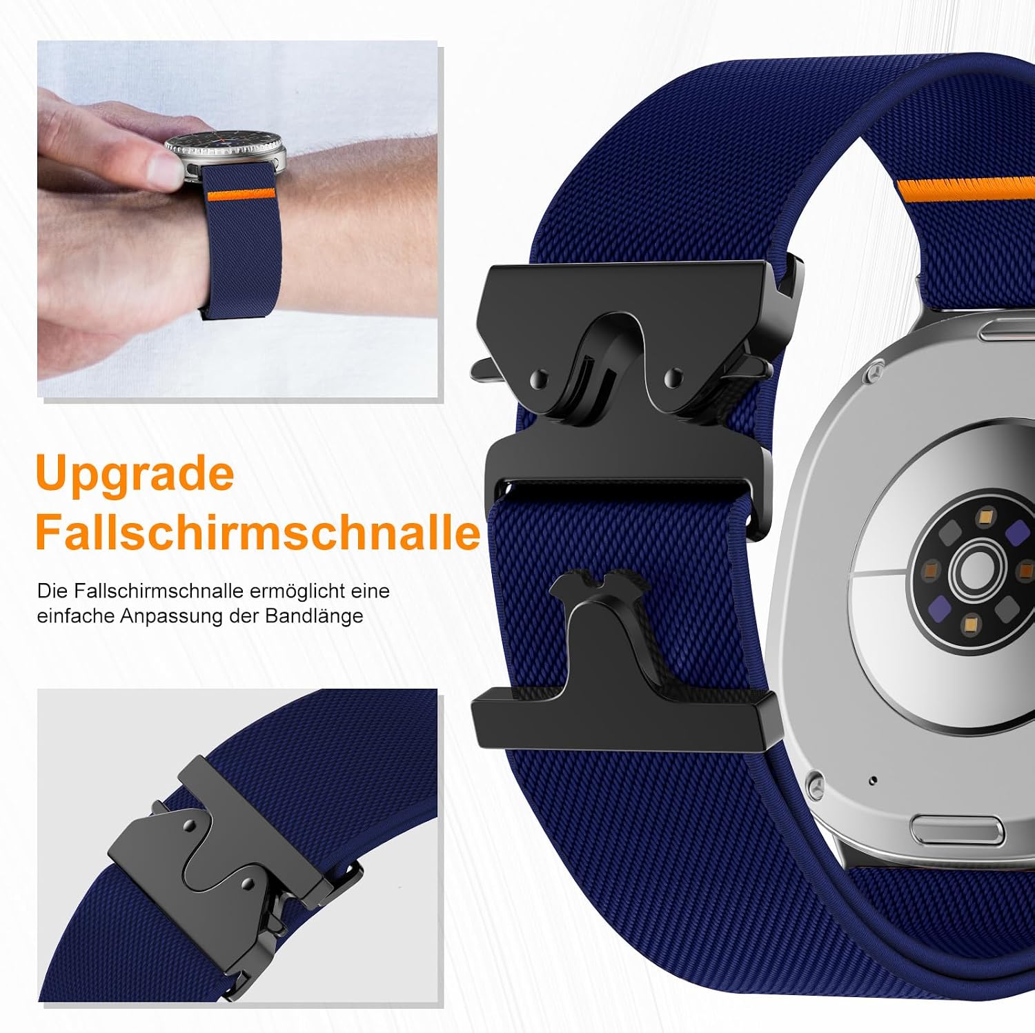 Thumbnail 1 de Hexasider Stretchy Nylon Strap for Samsung Galaxy Watch 8 / Watch 8 Classic (40mm/44mm/46mm) with Parachute-Style Buckle