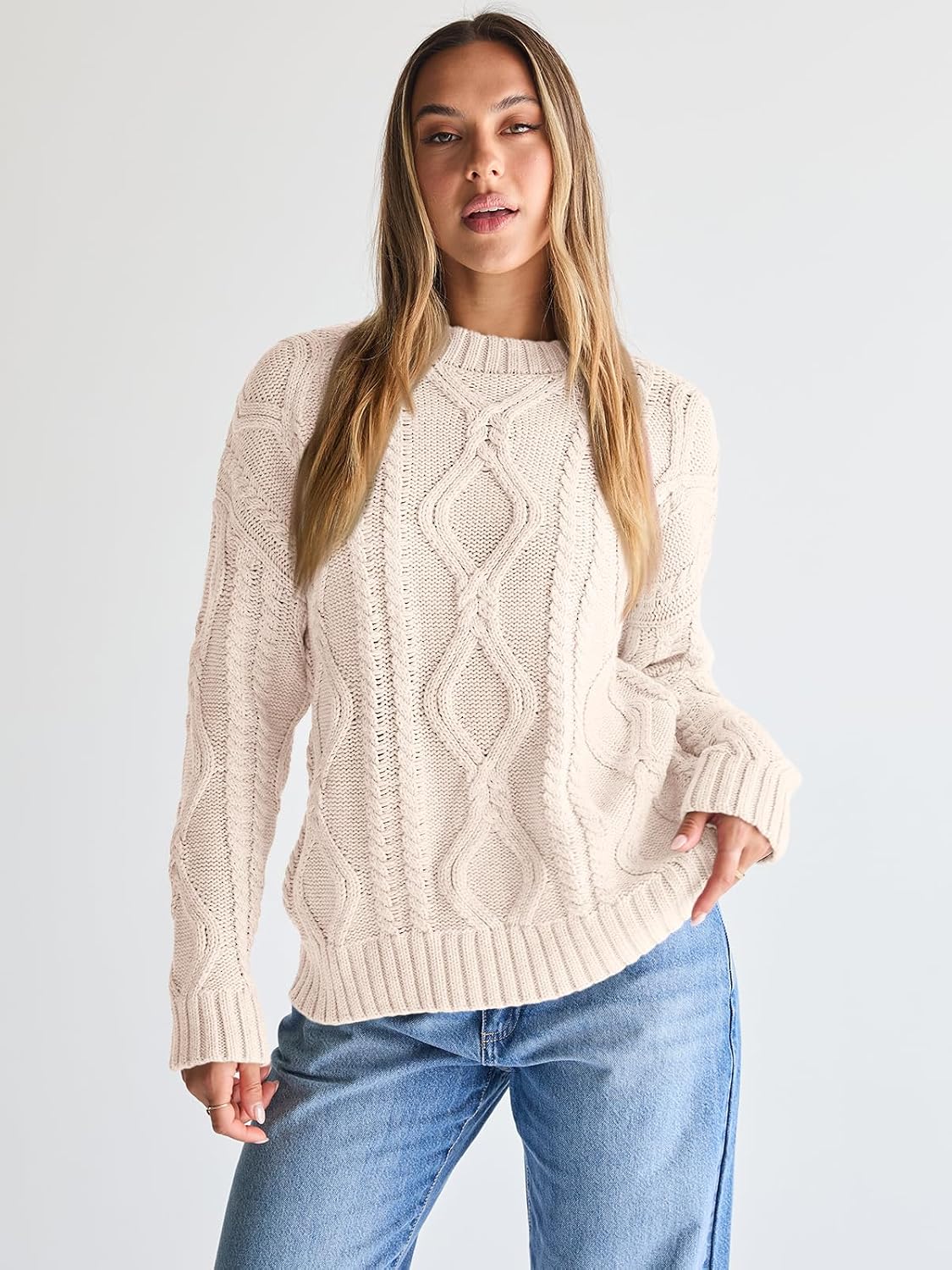 Detalle 2 de Trendy Queen Oversized Cable Knit Crewneck Sweater