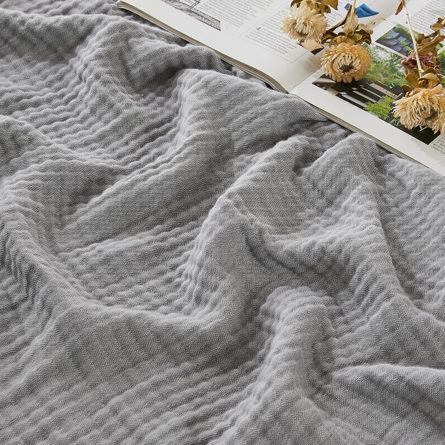 Detalle de EMME Musselin-Decke 150×200 cm – 4-Lagen Melange-Baumwolle, OEKO-TEX 100, weiche Tagesdecke & Kuscheldecke