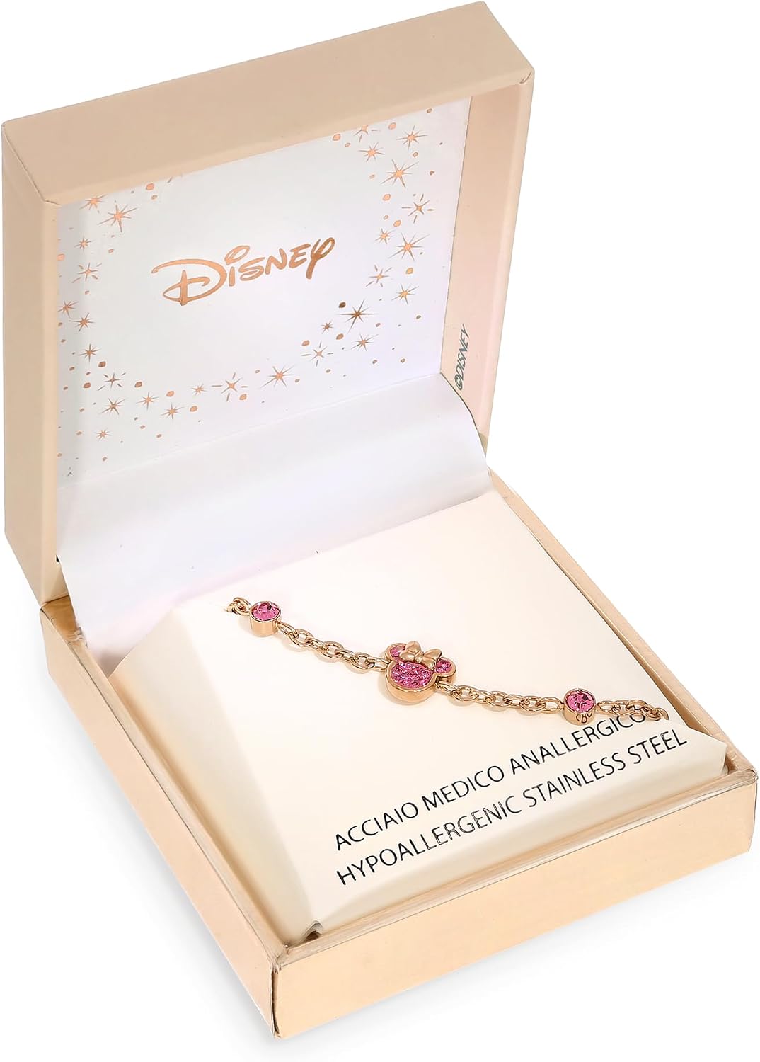 Detalle de Disney Bracelet Minnie pour filles en Acier Inoxydable, zircones roses - Taille 13-18 cm