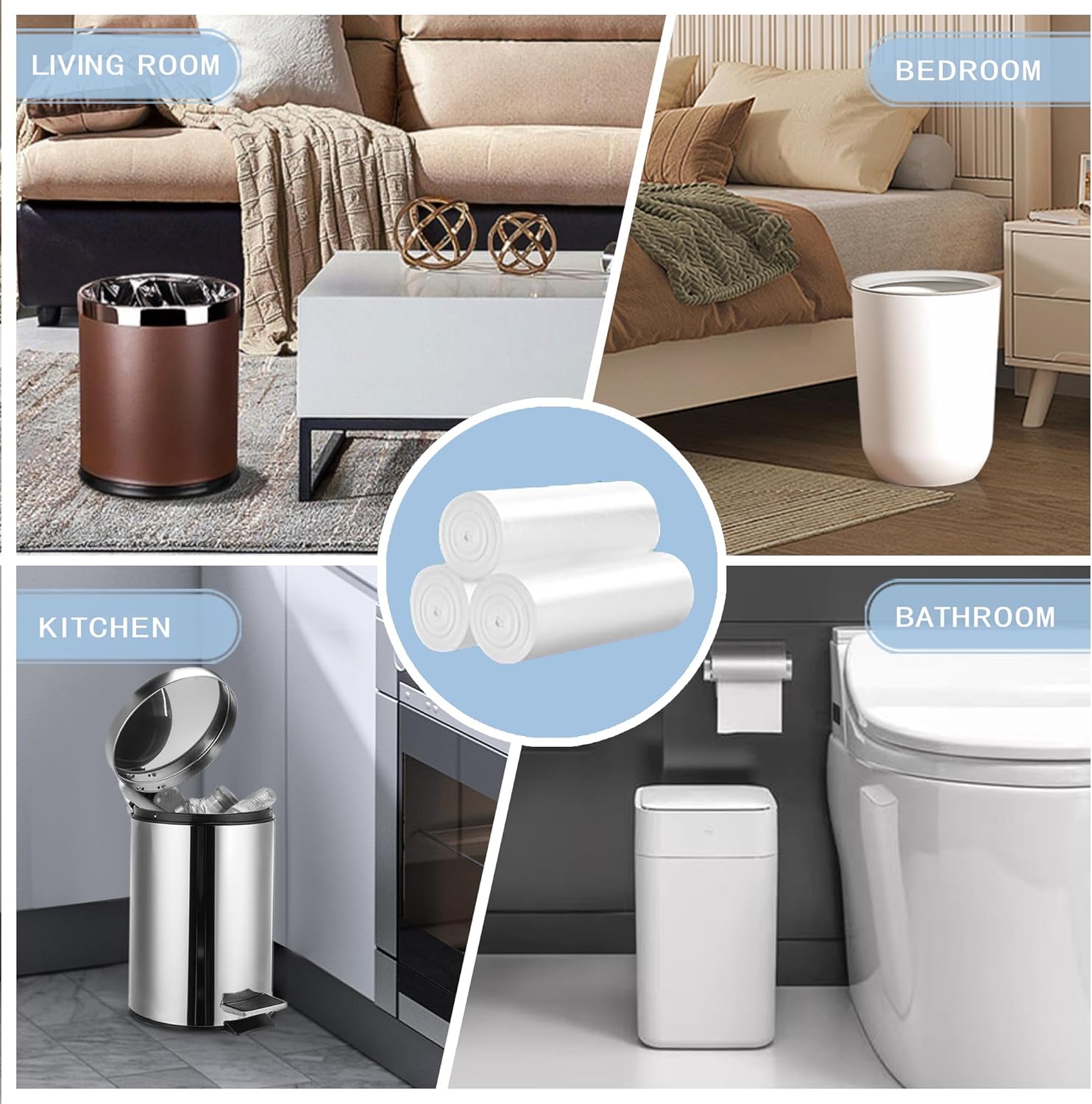 Detalle 2 de 108 Count Small Trash Bags, 4 Gallon Garbage Can Liners – Unscented, Leak-Proof, Clear (15 L)