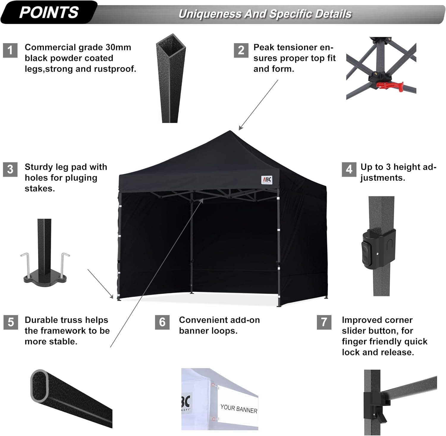 Detalle 2 de ABCCANOPY package01 10x10 Pop-Up Canopy Tent with Sidewalls, Black