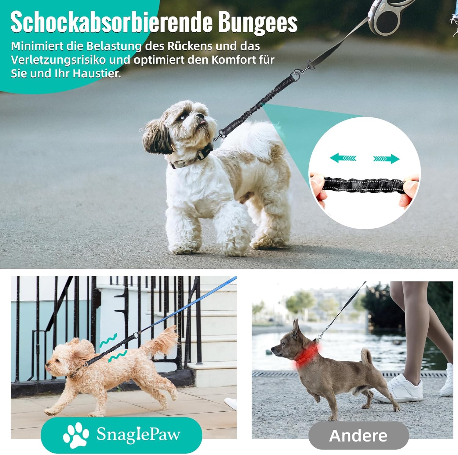 Detalle 2 de 2er-Set verwicklungsfreie elastische Hundeleine schwarz đ
