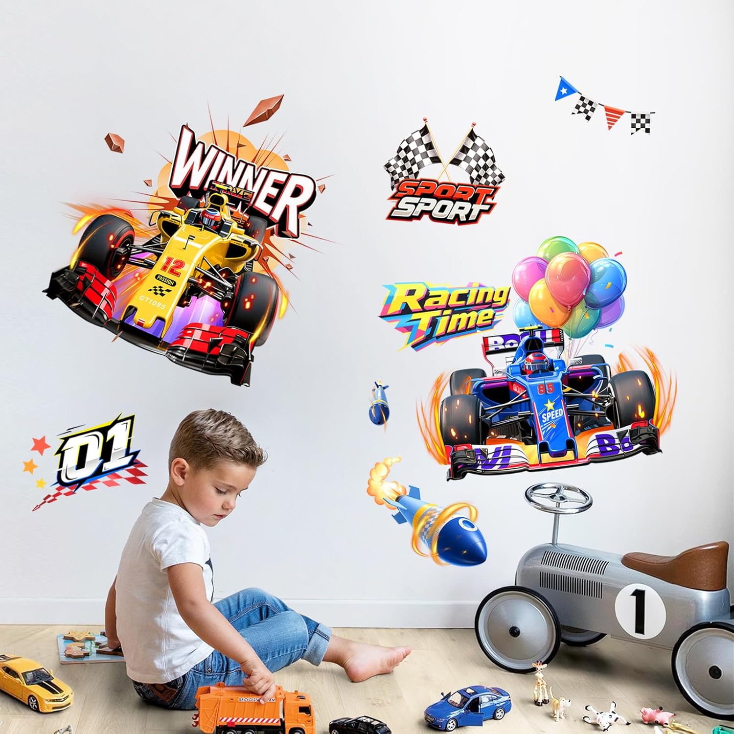 Thumbnail 3 de Supzone Large Racing Car Wall Stickers – Peel and Stick Wall Art for Boys' Bedroom