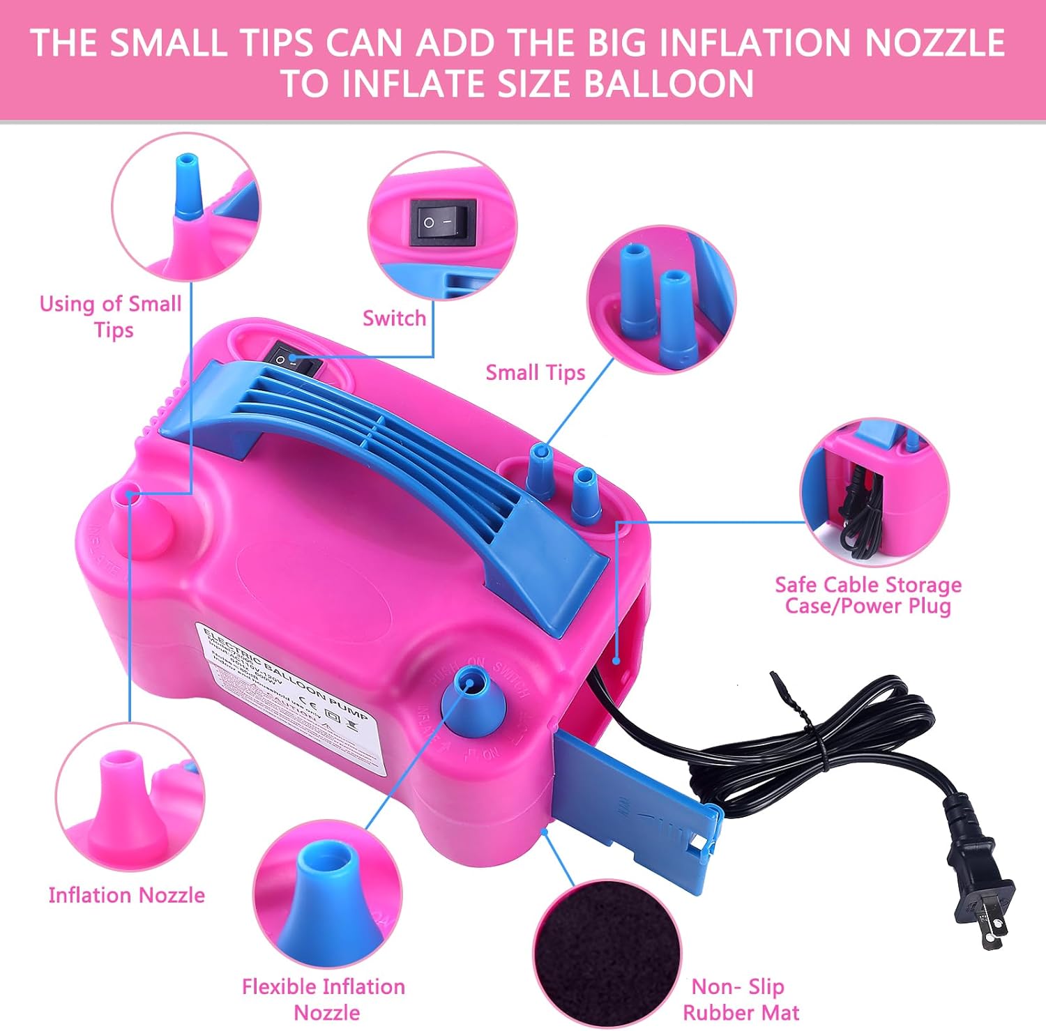 Thumbnail 1 de QIPUMP Balloon Pump Electric 110V 600W with Dual Nozzles – Fast Balloon Inflator for Decorating