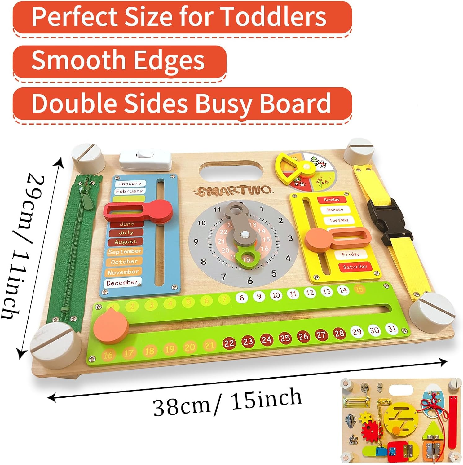 Thumbnail 4 de Toddlers Montessori Toy: Large Double-Sided Wooden Busy Board for Fine Motor Skills