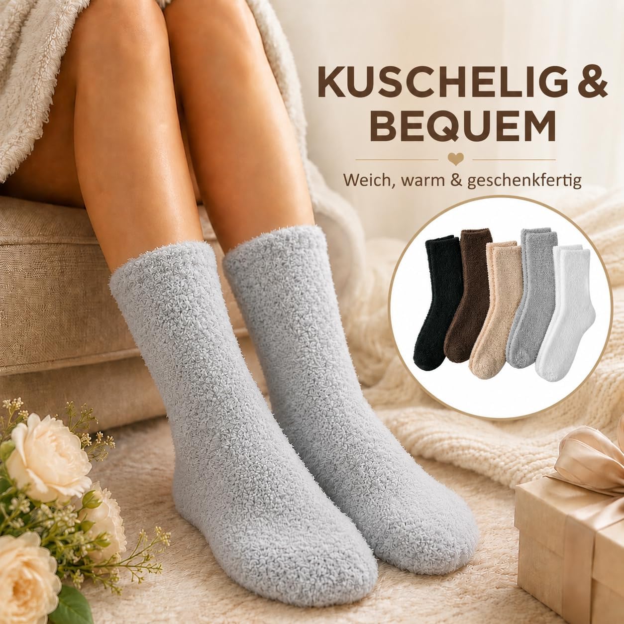Detalle de SukModen Fluffy Socks, Coral Fleece Winter Bed Socks with Stretch Cuffs