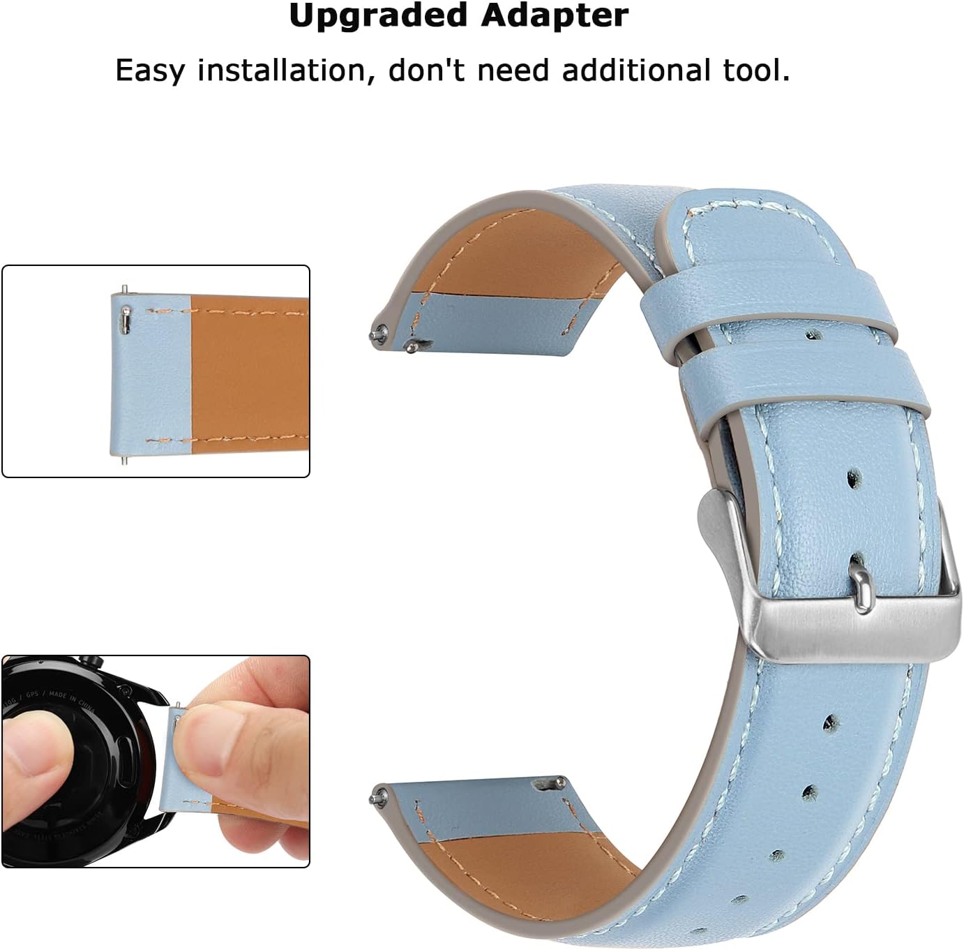 Detalle 2 de Tasikar 22mm genuine leather watch strap with quick-release pins for Samsung Galaxy Watch (47mm/43mm) and more