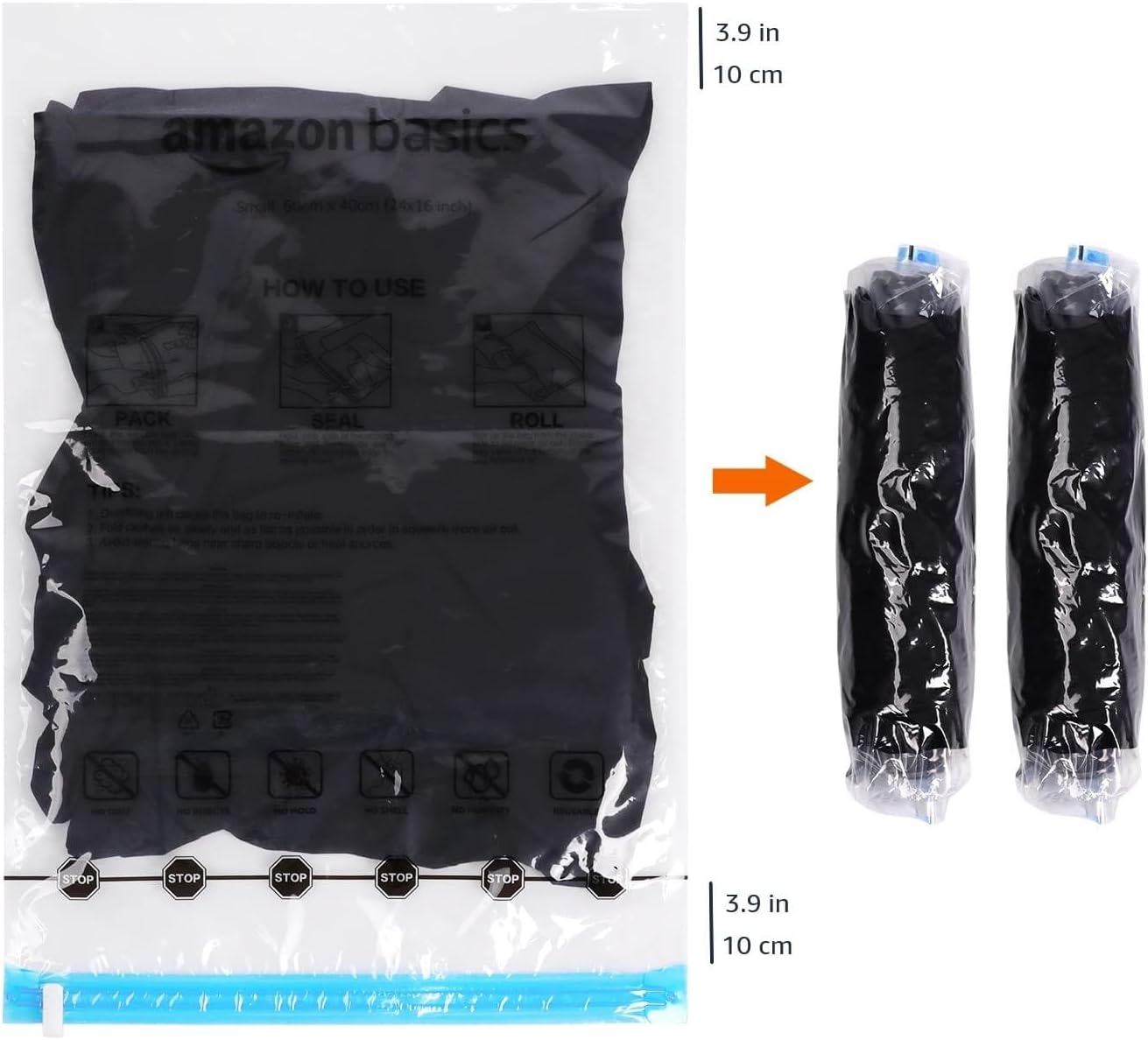 Detalle de Amazon Basics: Sac de rangement enroulables pour voyage (12 pièces) – 6 petits et 6 moyens, transparents