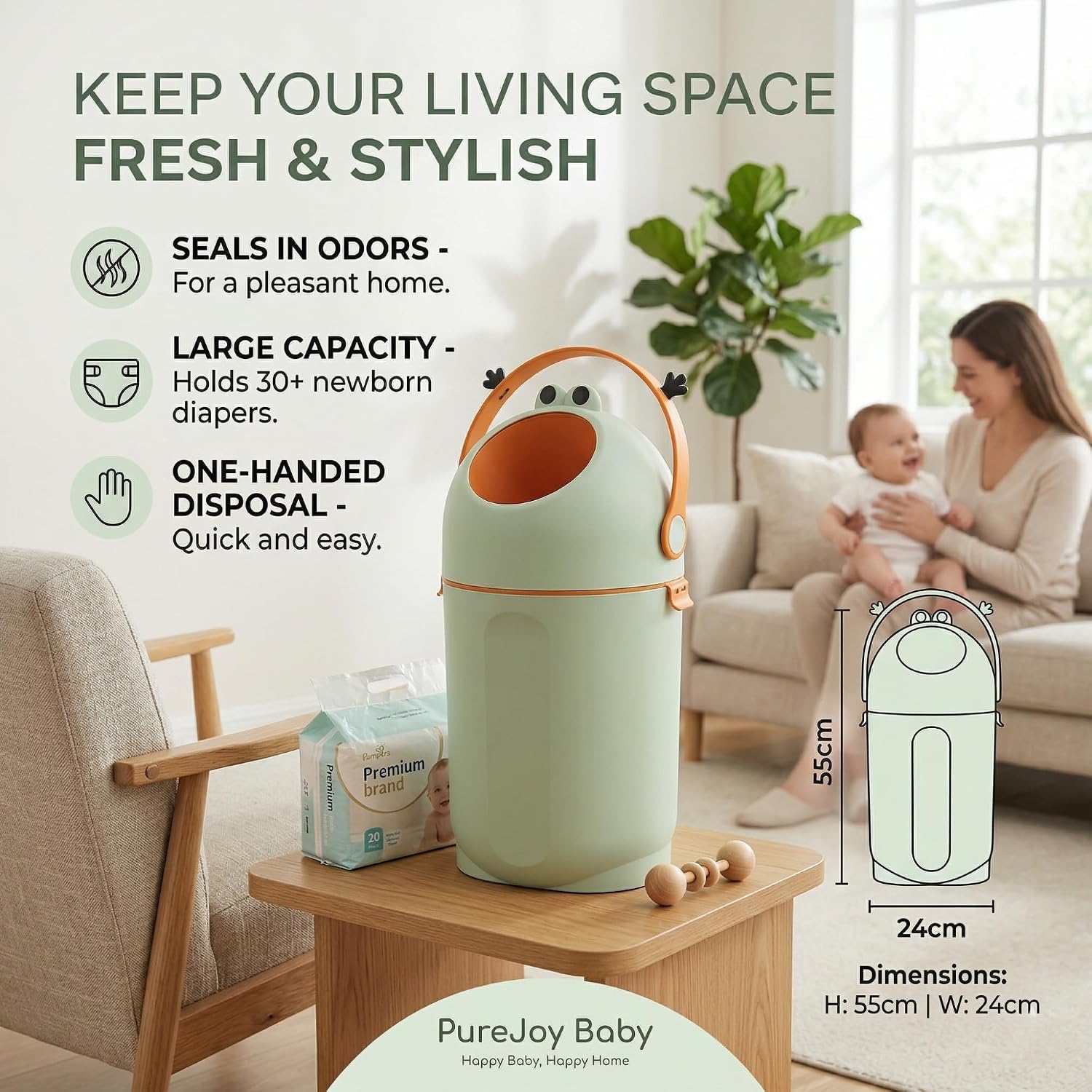 Detalle 2 de P@B PBell Diaper Pail, Grey, 15 L, Odour Lock, Any Standard Trash Bag