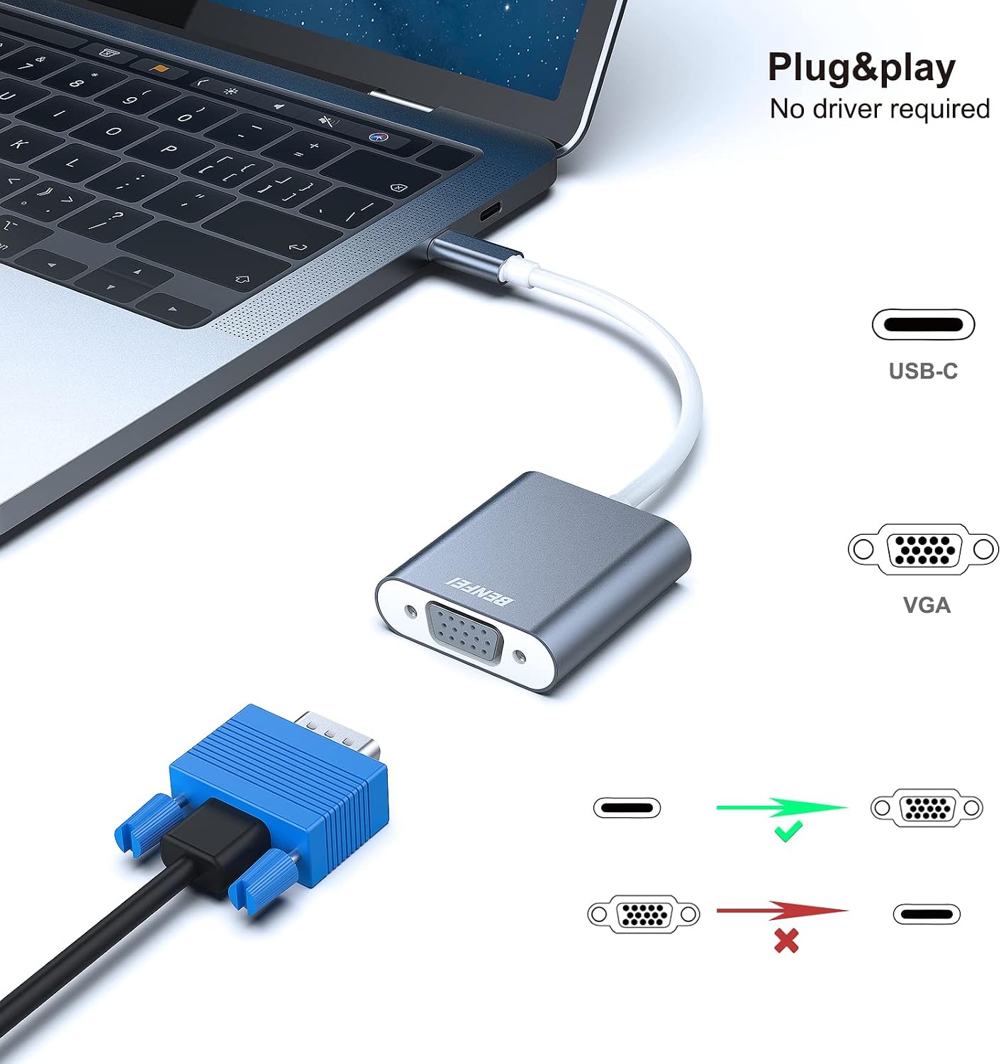 Thumbnail 1 de BENFEI Thunderbolt 3 VGA Adattatore USB-C