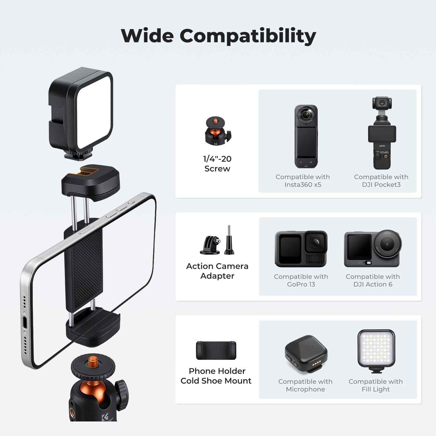 Thumbnail 4 de K&F CONCEPT MS71 Auto-Pop Open Selfie Stick: 3-in-1 Mini Tripod for Phones and Action Cameras