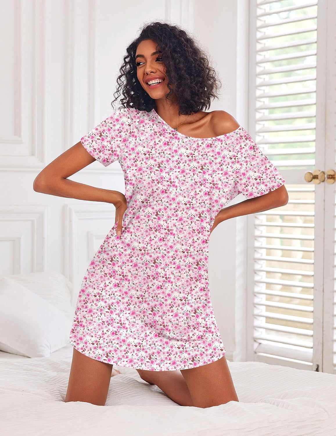 Thumbnail 3 de Ekouaer 3-Pack Women's Nightgowns, Soft Stretch Short-Sleeve Sleepwear