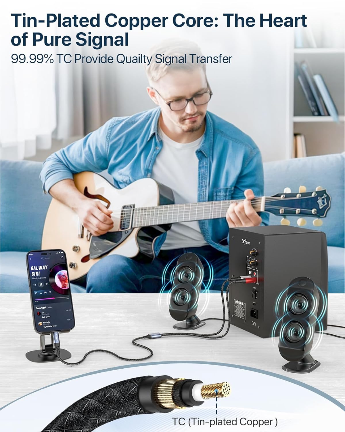 Thumbnail 5 de CIXUN câble USB‑C vers double XLR (mâle) avec DAC 32 bits/384 kHz, tressé, sortie audio