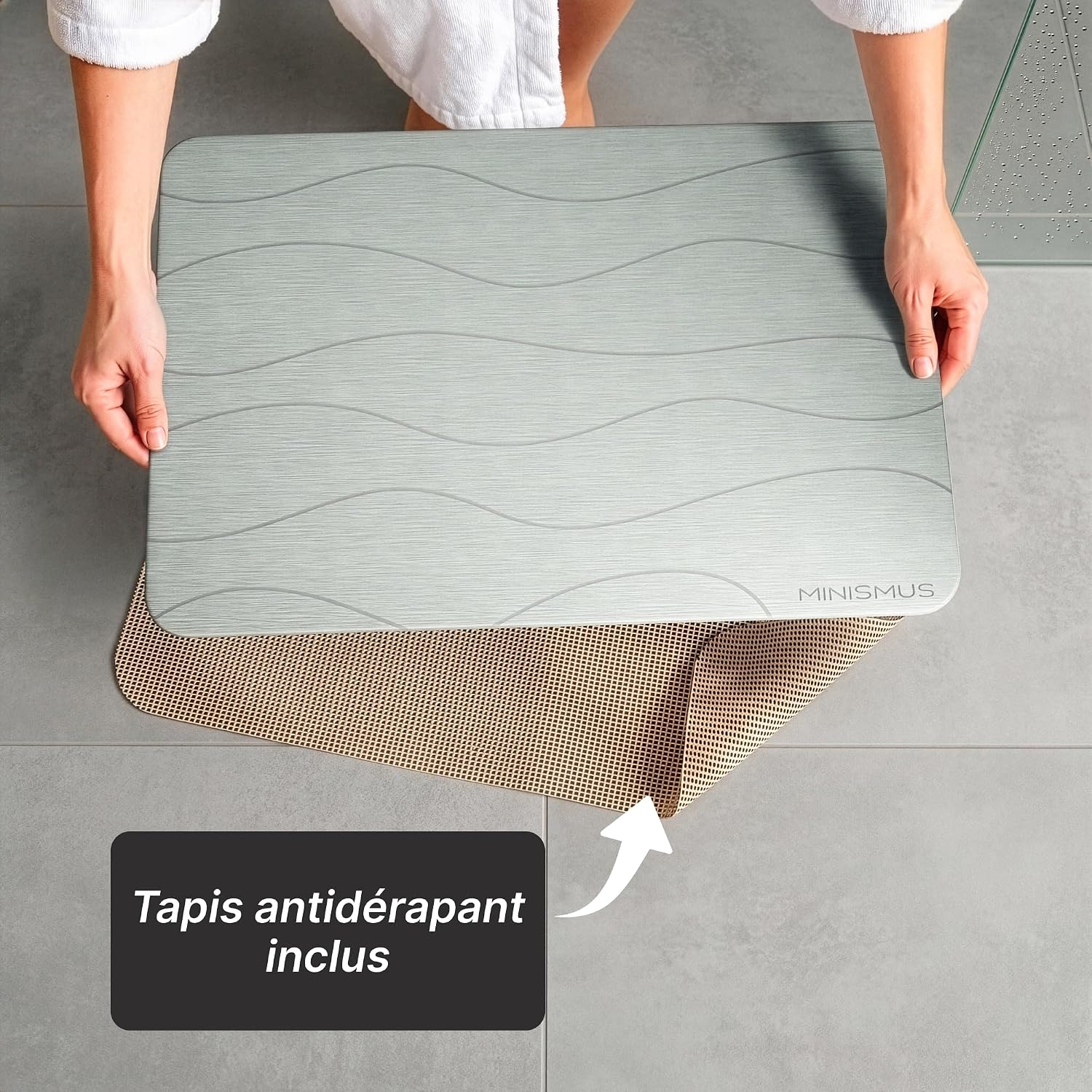 Detalle de Minismus Tapis de Bain en diatomite 60 x 40 cm – absorbant et antidérapant pour sortie de douche
